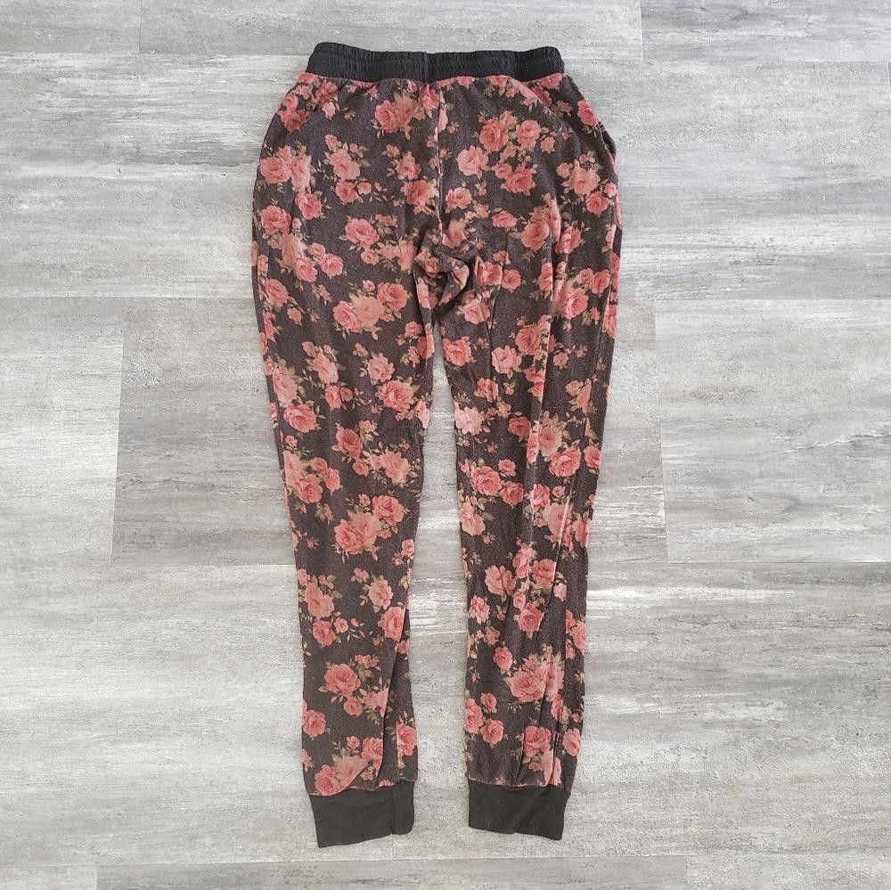 Designer Black Pink Floral High Waisted Banded Sweats Size 28" / US 6 / IT 42 - 2 Thumbnail