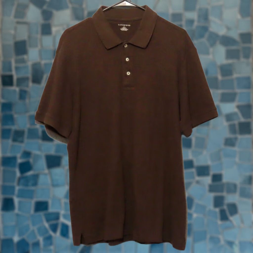 Lands' End Lands' End Mens L Polo Shirt Brown 100% Cotton Short Sleeve Knit Button Collar Size US L / EU 52-54 / 3 - 1 Thumbnail