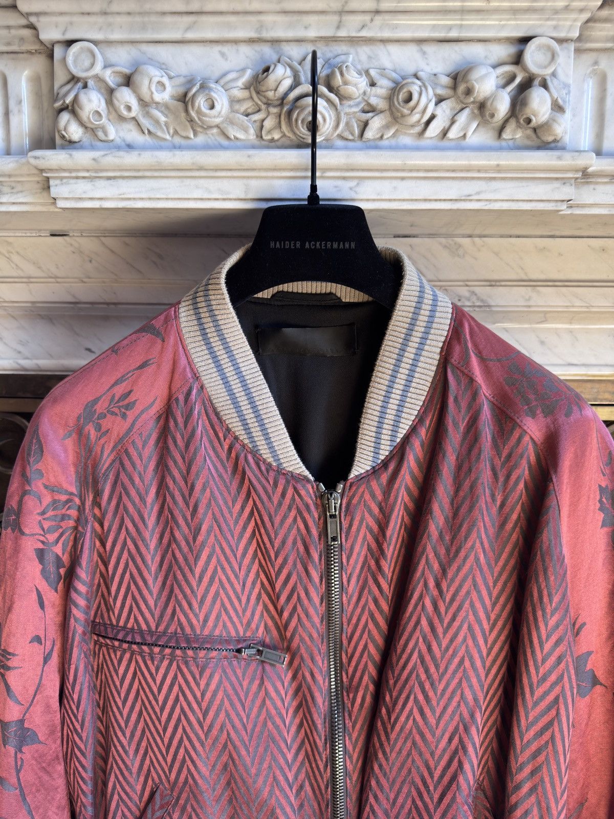Haider Ackermann SS15 Iconic Bomber in Chevron & Floral Silk Jacquard Size US XL / EU 56 / 4 - 3 Thumbnail