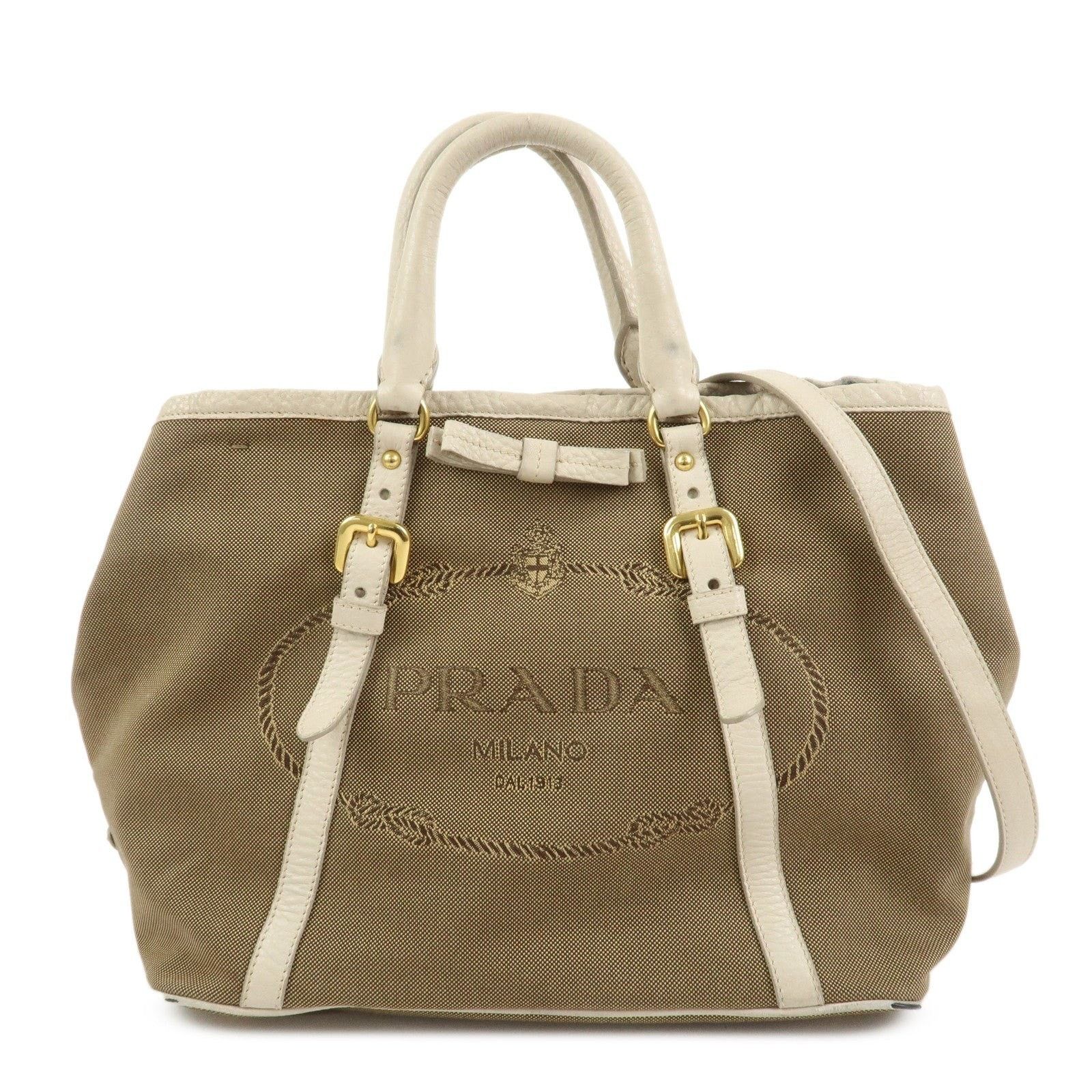 Prada Prada Logo Jacquard Canvas Tote Brown Size ONE SIZE - 1 Thumbnail
