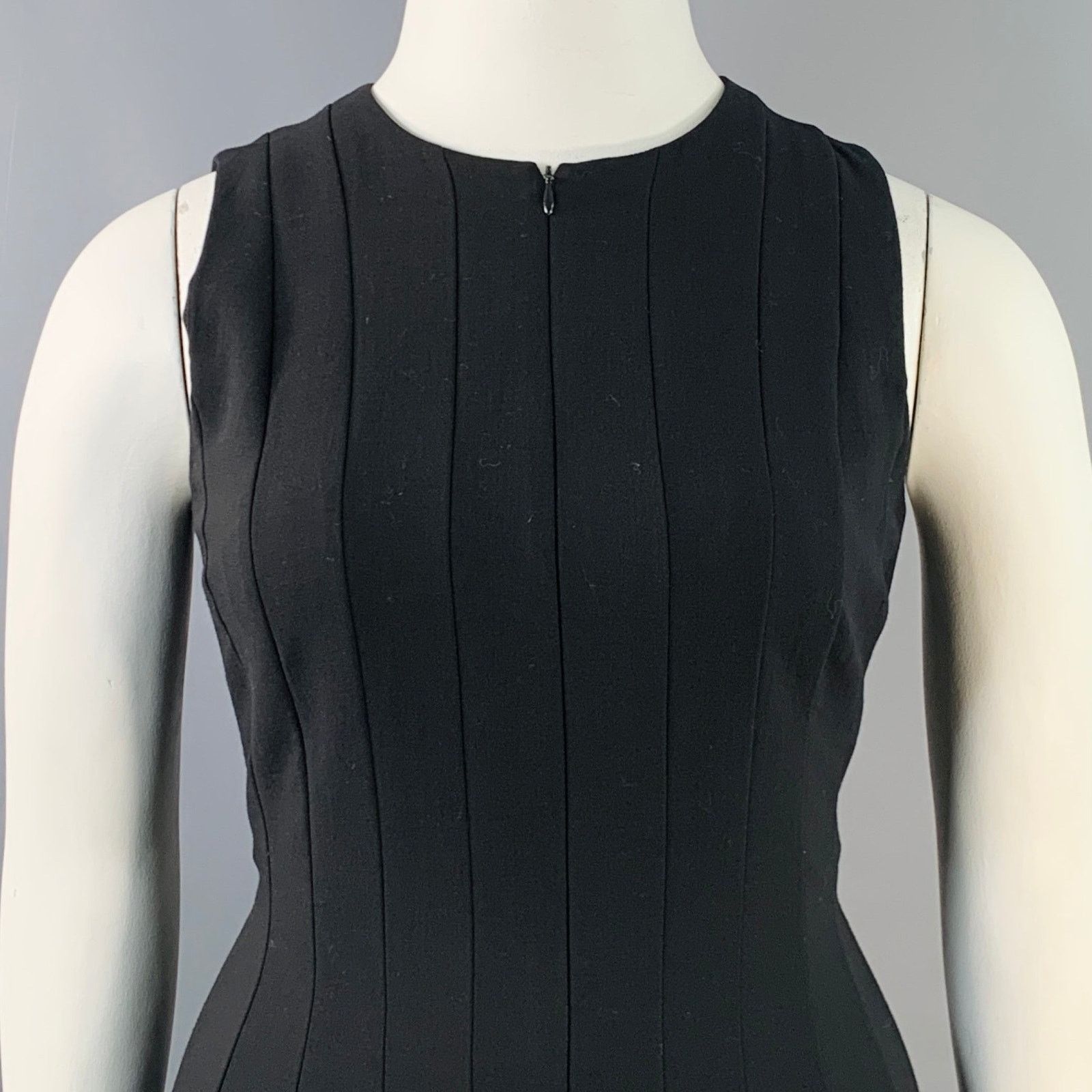 Akris Size 10 Black Wool Zip Up Knee Length Sleeveless Tulip Dress Size L / US 10 / IT 46 - 2 Thumbnail