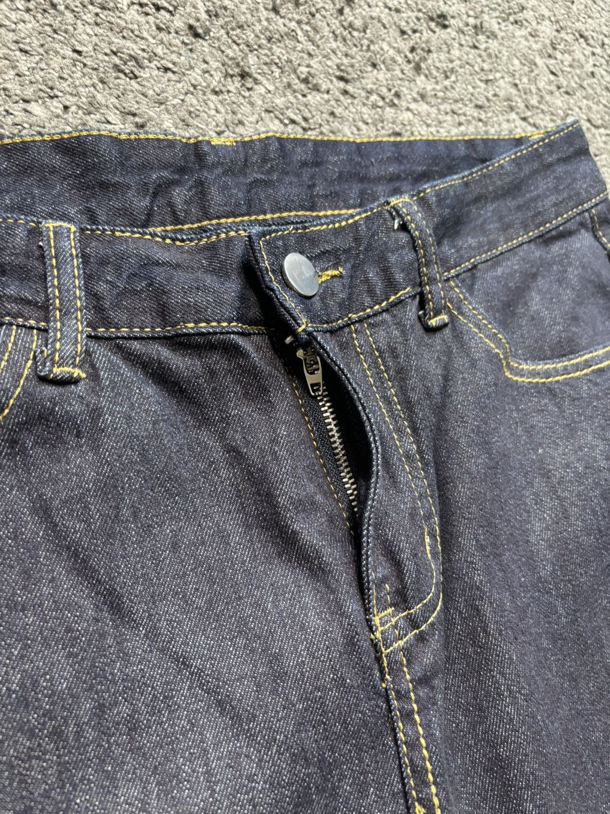 Jean × Vintage Vintage streetwear yellow stitches marine blue baggy jeans Size US 35 - 10 Thumbnail