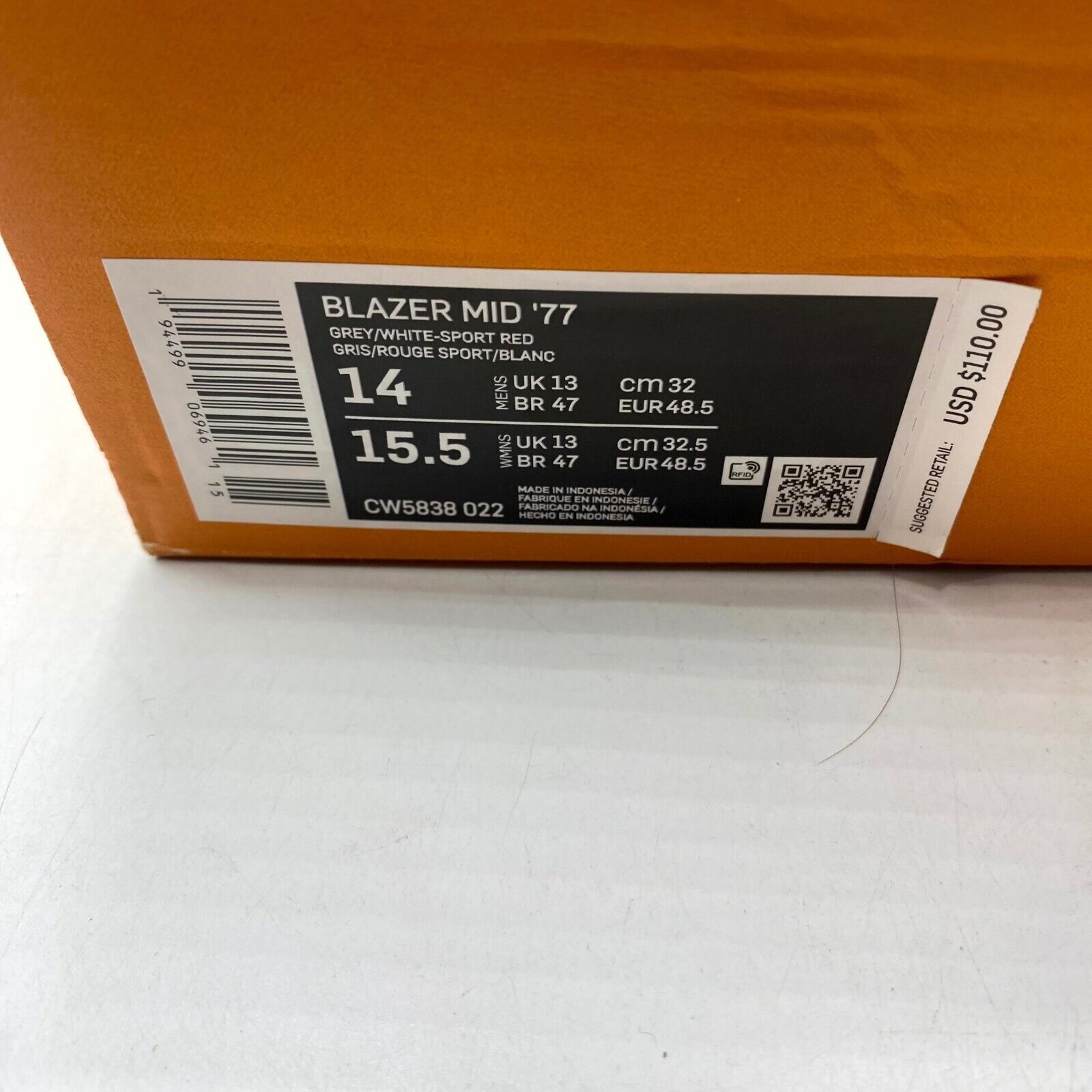 Nike NEW Nike Blazer Mid '77 Men's Gray White Red CW5838-022 Size US 14 / EU 47 - 9 Thumbnail