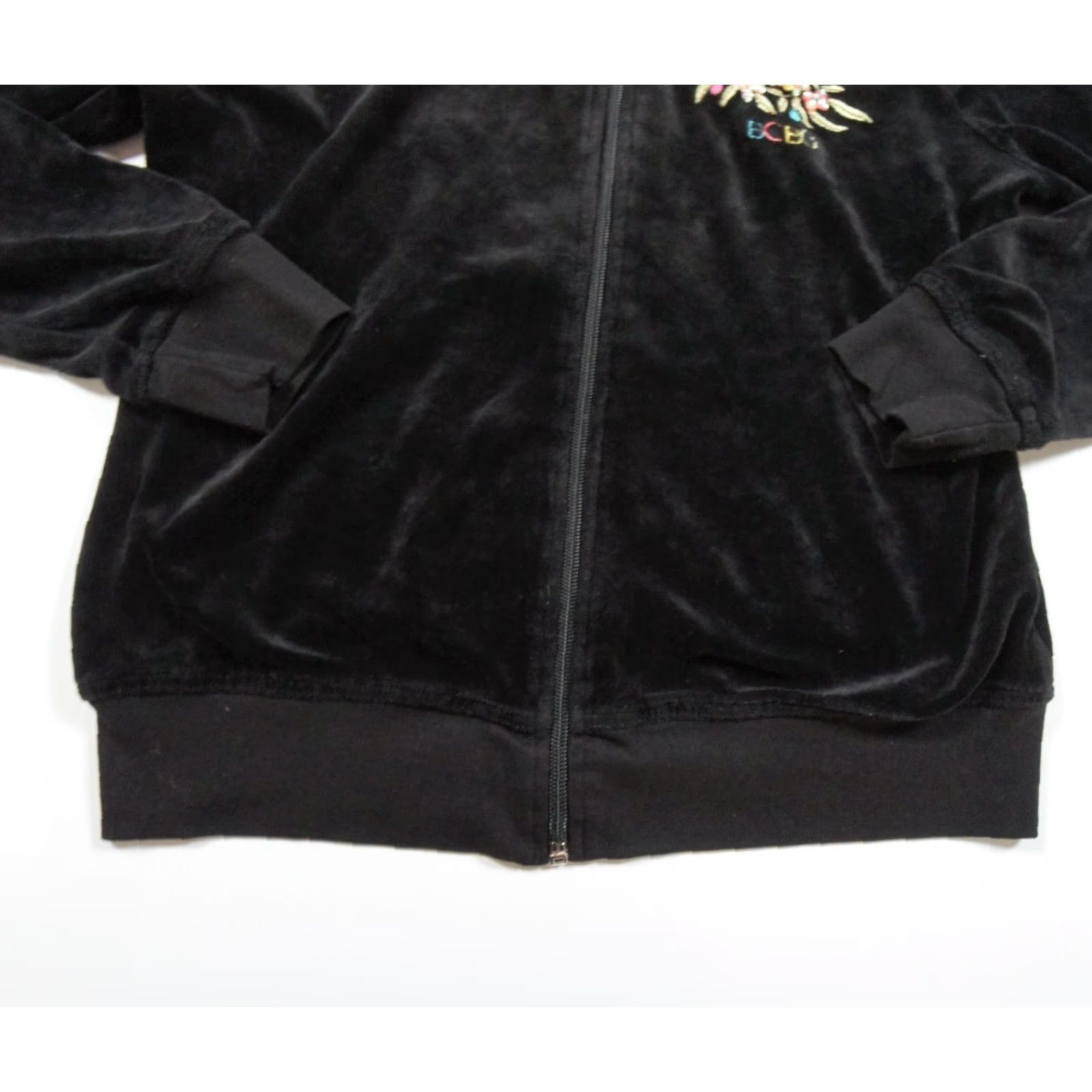 Bcbgmaxazria BCBGMAXAZRIA Sweater Women Medium Black Velour Hooded Full-Zip Embellished Logo Y2K Womens Size M / US 6-8 / IT 42-44 - 6 Thumbnail
