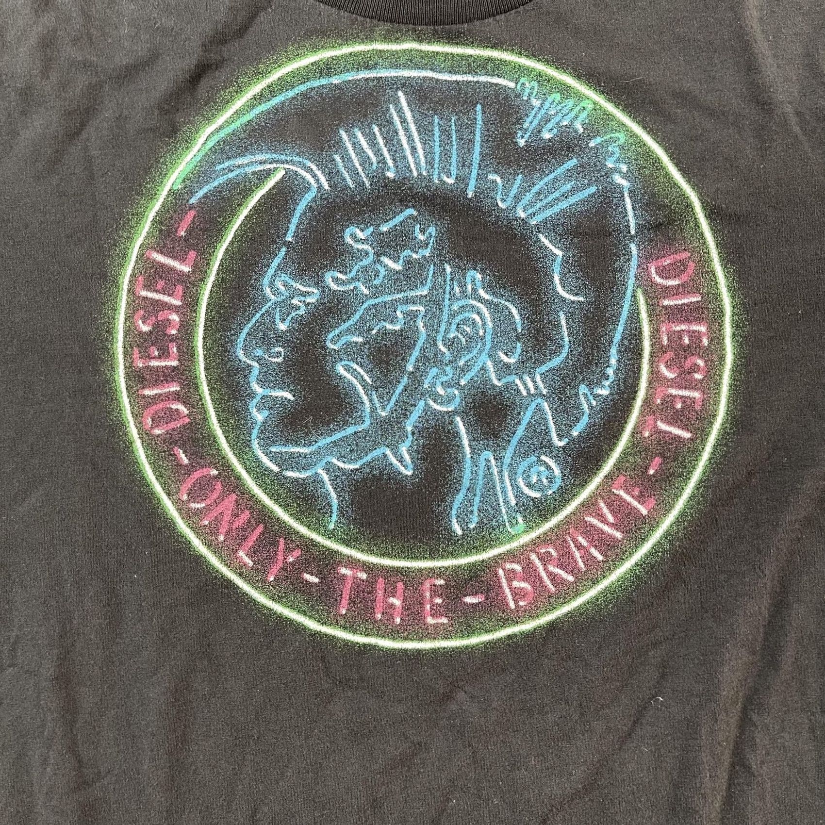 Vintage Direct Passion Mens Medium Black Diesel Only The Brave Neon Tee Shirt Size US M / EU 48-50 / 2 - 2 Thumbnail