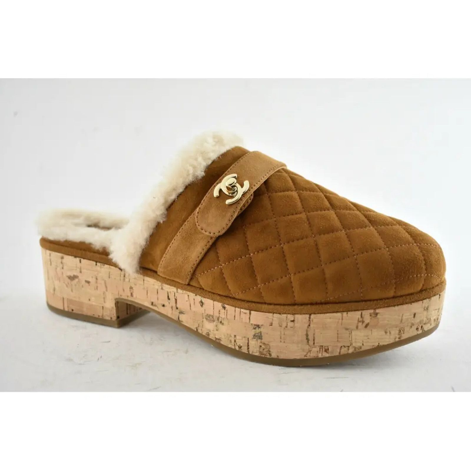 Chanel 21B Suede Turnlock CC Shearling Fur Mule Flat Clog Loafer 38 Size US 8 / IT 38 - 3 Thumbnail