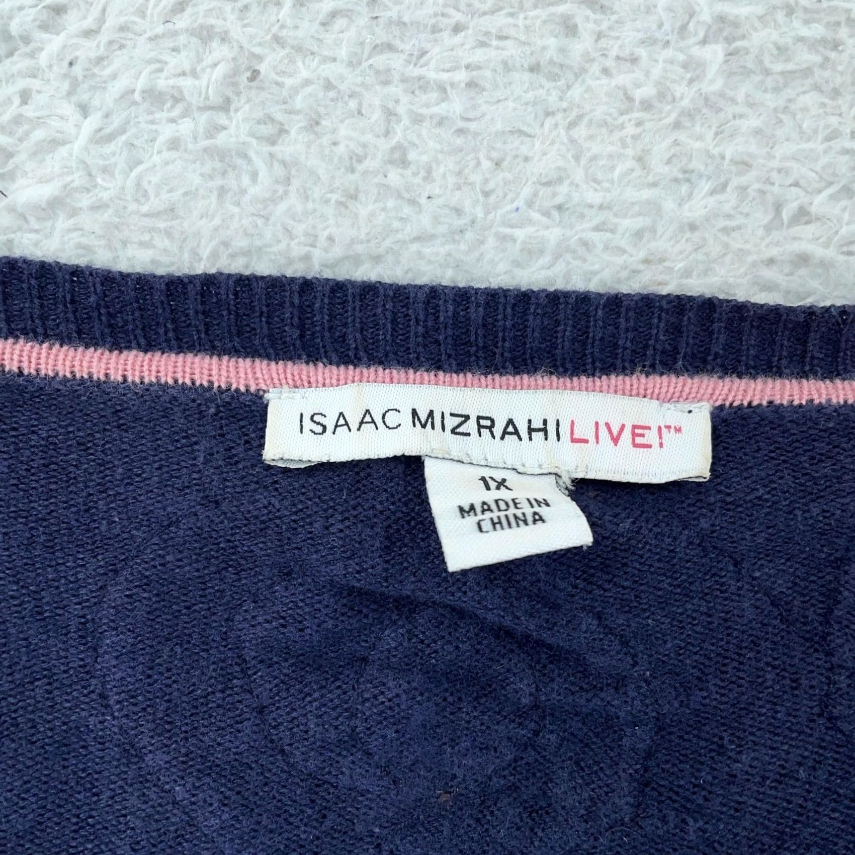 Vintage Isaac Mizrahi Live Cardigan Sweater Womens 1X Navy Rosette Applique Button Front Button Front Crew Neck 3/4 Sleeve Floral Knit Size XL / US 12-14 / IT 48-50 - 7 Thumbnail