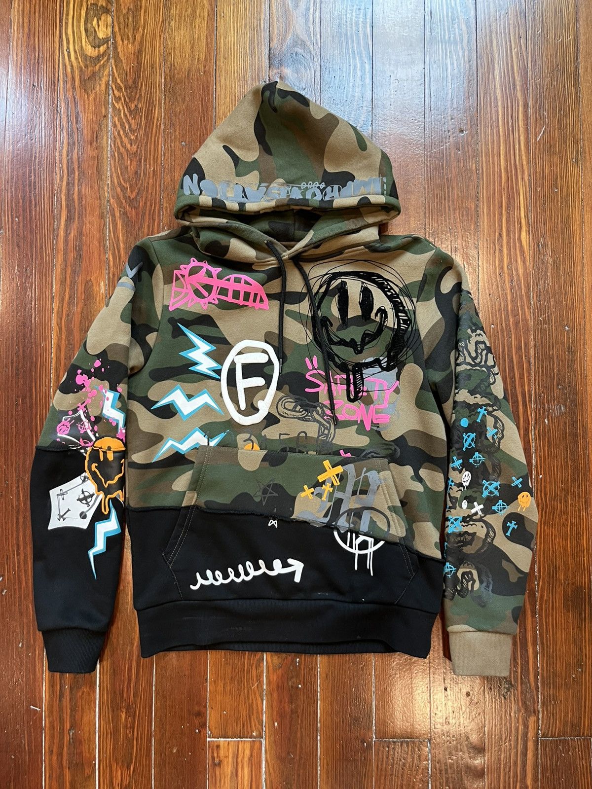 Smoke Rise Smoke Rise Graffiti Camo Pullover Hoodie Small Black Green Size US S / EU 44-46 / 1 - 1 Thumbnail
