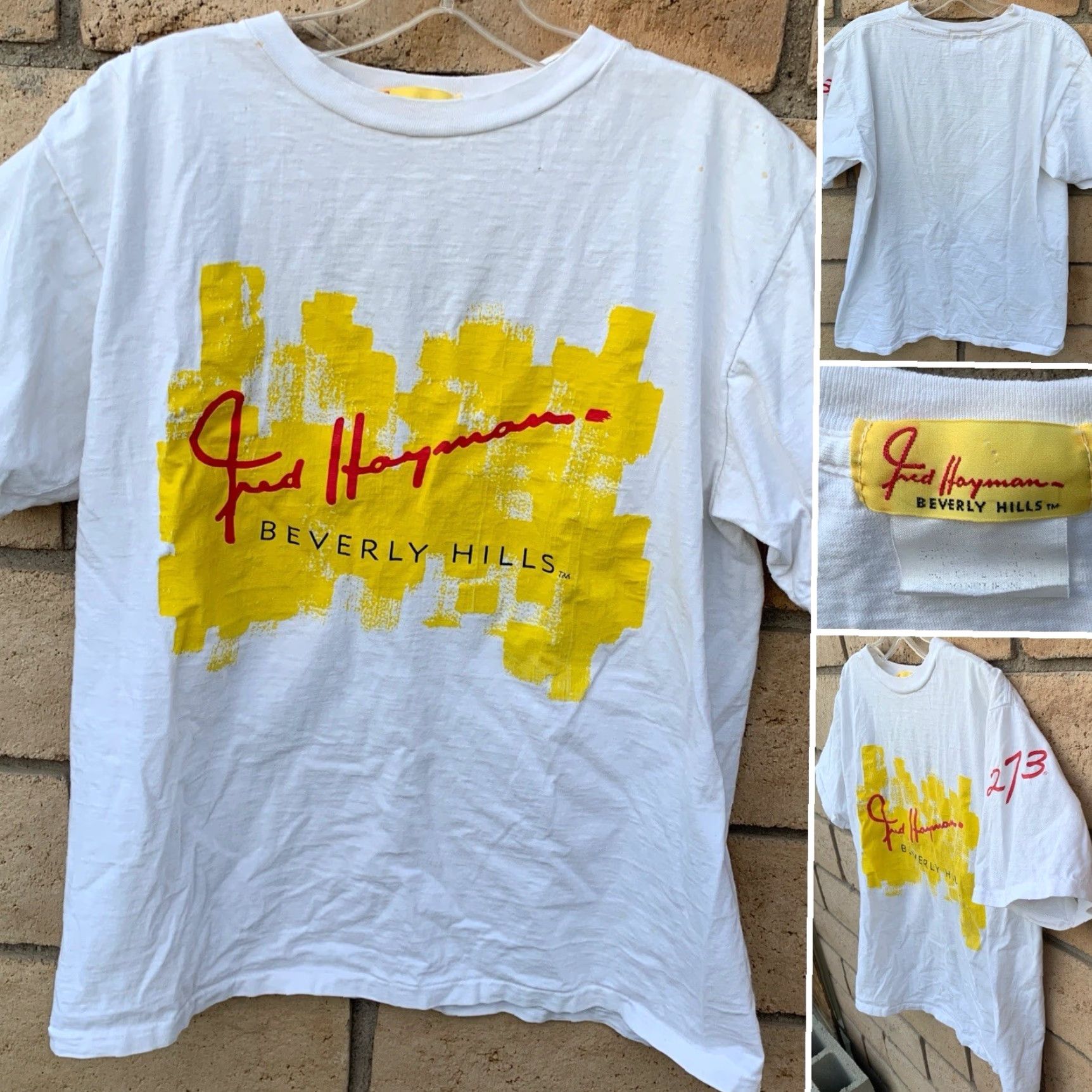 FRED VINTAGE Fred Hayman Beverly Hills T-Shirt One Size White 80s California Graphic Print Single Stitch Mens Womens Unisex Adults Size US M / EU 48-50 / 2 - 3 Thumbnail