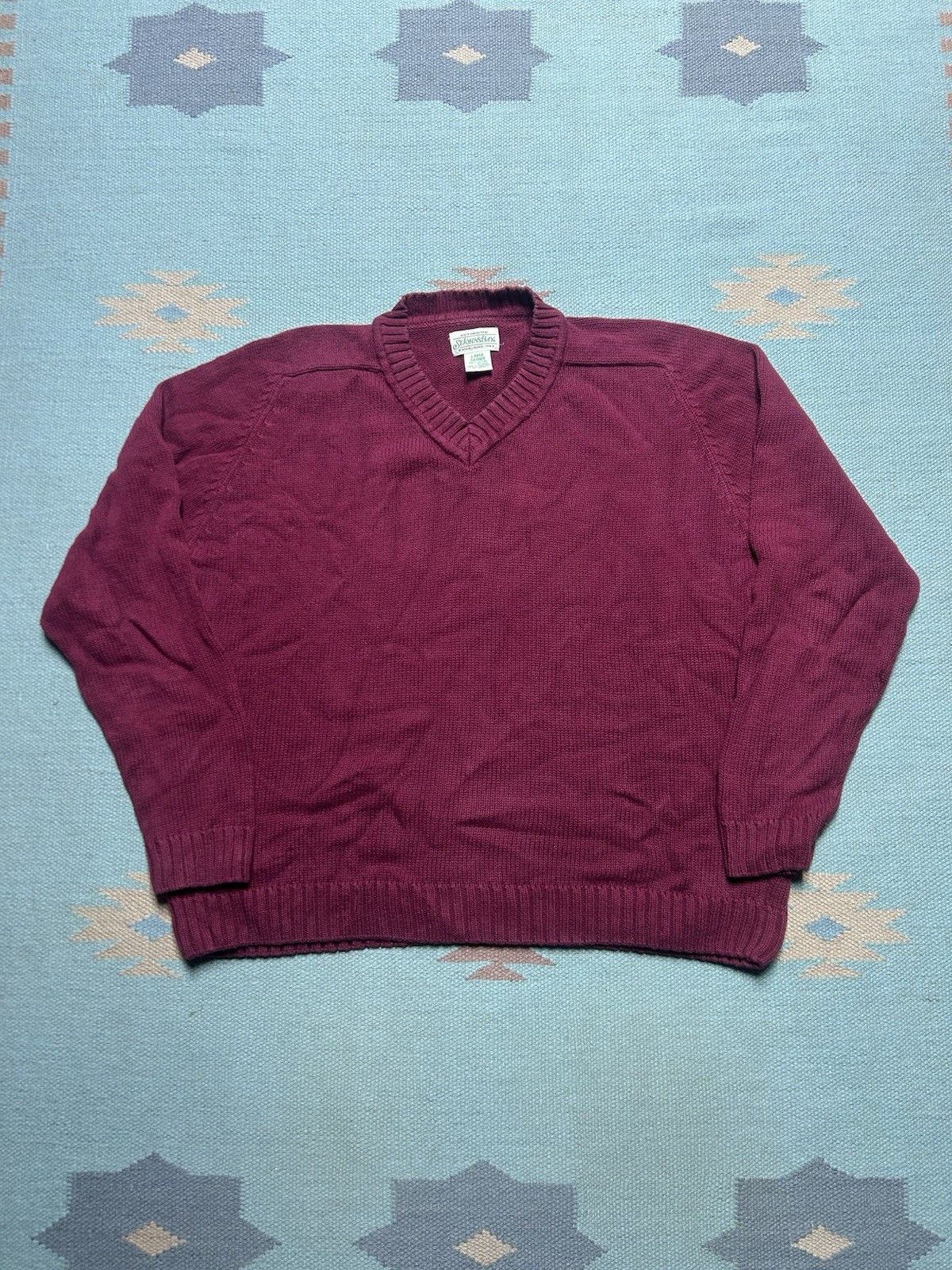 Vintage Vtg St John’s bay v neck sweater cotton knit heavy maroon L Size L / US 10 / IT 46 - 1 Thumbnail