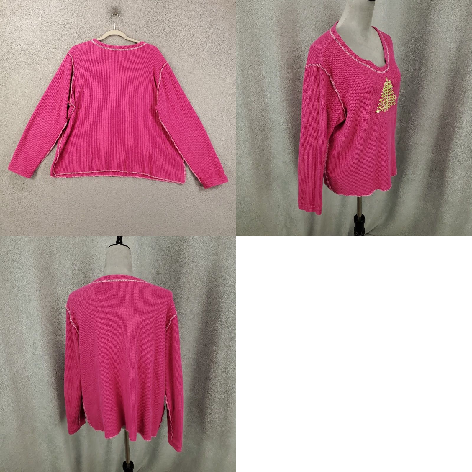Quacker Factory Quaker Factory Holiday Christmas Tree Sweater Womens Large Waffle Knit Top Pink Size L / US 10 / IT 46 - 8 Thumbnail