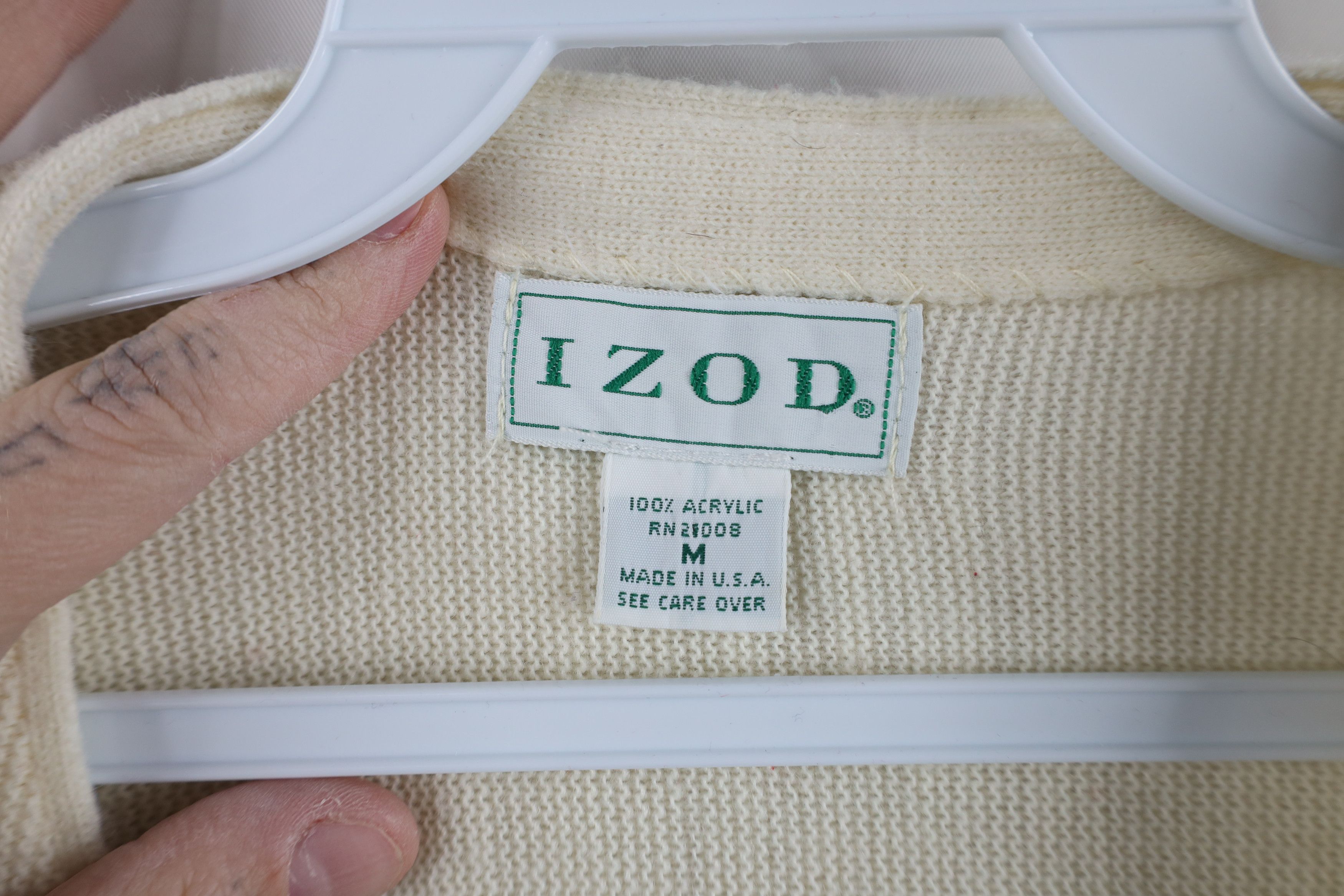 Izod × Vintage Vintage 90s Izod Spell Button Cardigan Sweater Cream USA Size US M / EU 48-50 / 2 - 9 Thumbnail