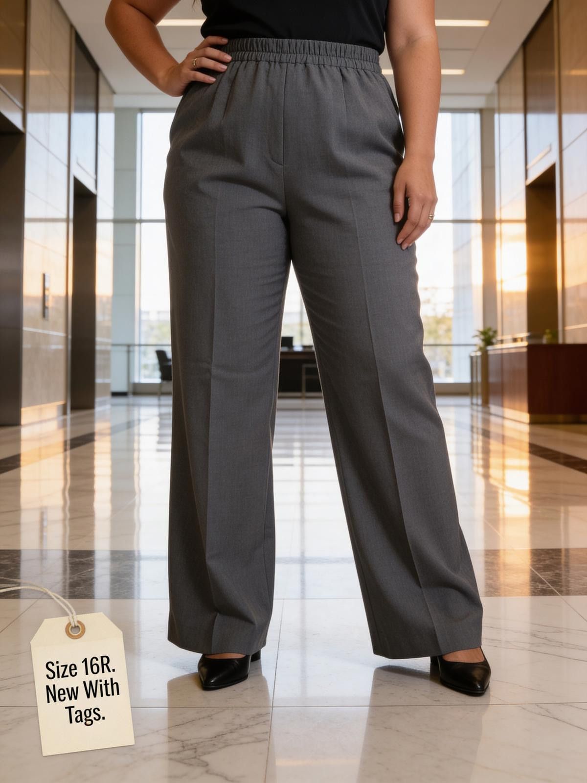 Other Gray Wide-Leg Dress Pants Size 16R - New With Tags Size 38" / US 16 / IT 52 - 2 Thumbnail
