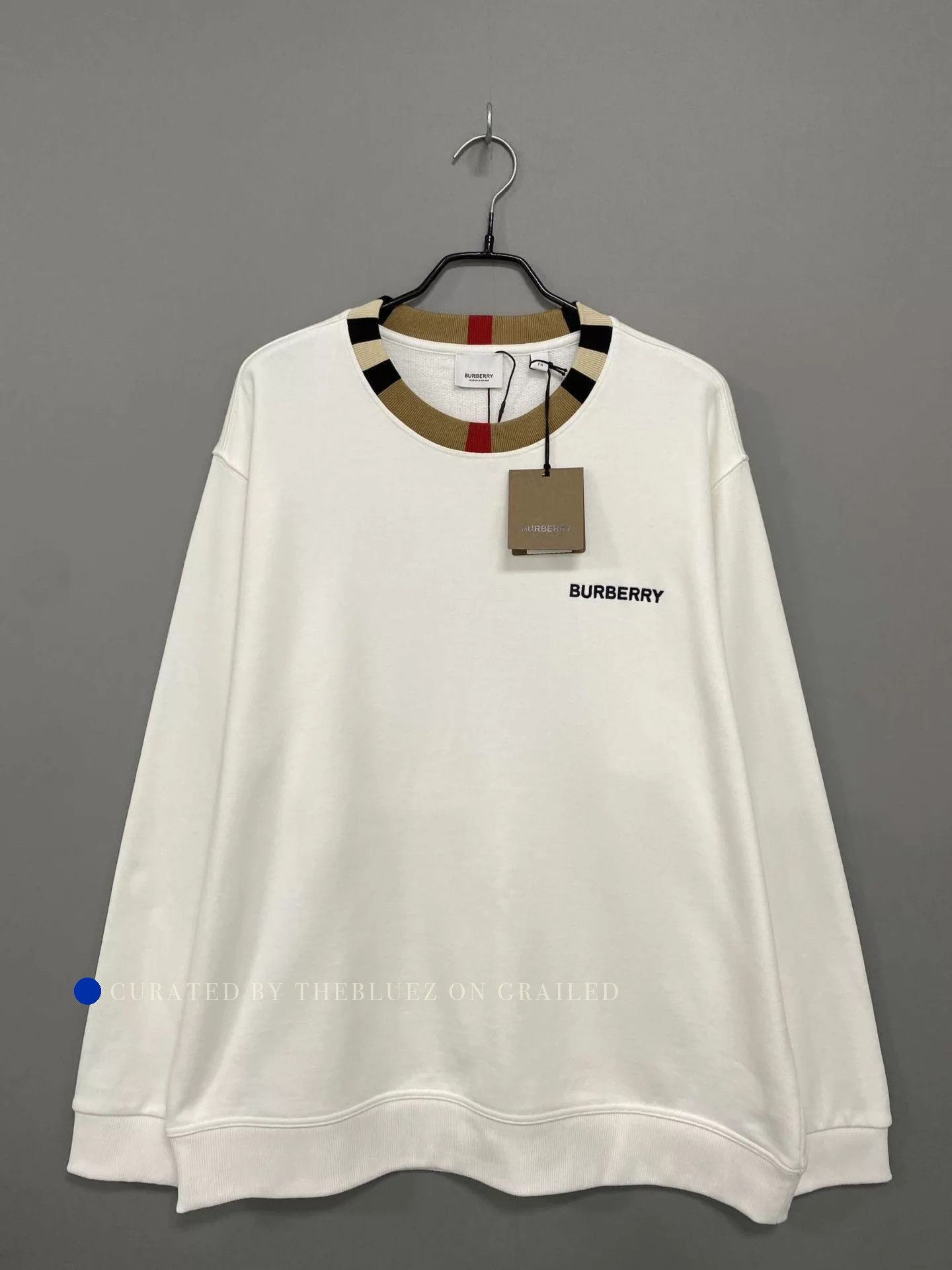 Burberry Check Collar Embroidered Logo Sweatshirt Size US XL / EU 56 / 4 - 1 Thumbnail