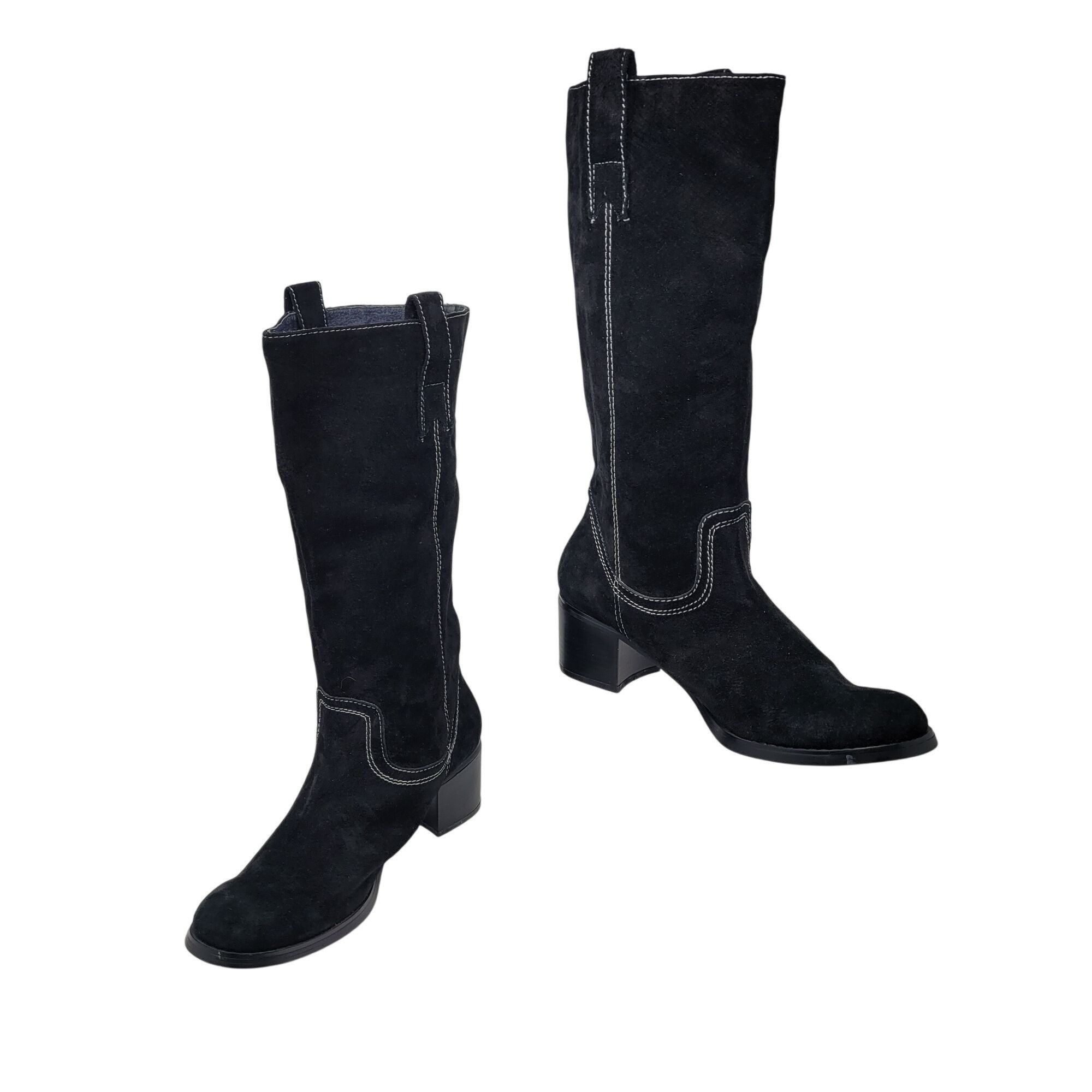 Vintage Vintage Black Suede Leather Knee High Cowboy Boots 10 White Size US 10 / IT 40 - 9 Thumbnail