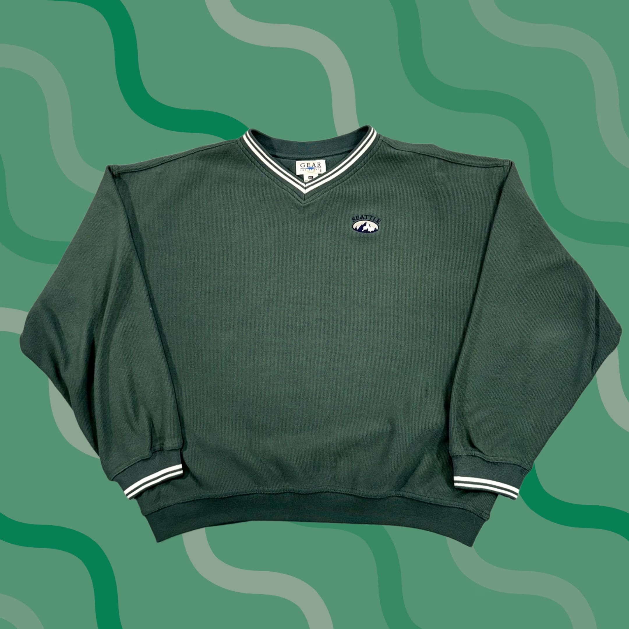 Vintage Vintage Gear For Sports Seattle Sweater Mens 2XL Green V Neck Pullover Sweatshirt 90s Tourist Size US XXL / EU 58 / 5 - 1 Thumbnail