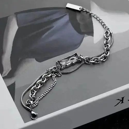 VIBE Titanium Steel Layered Black Crystal Charm Bracelet for Men Size ONE SIZE - 2 Thumbnail