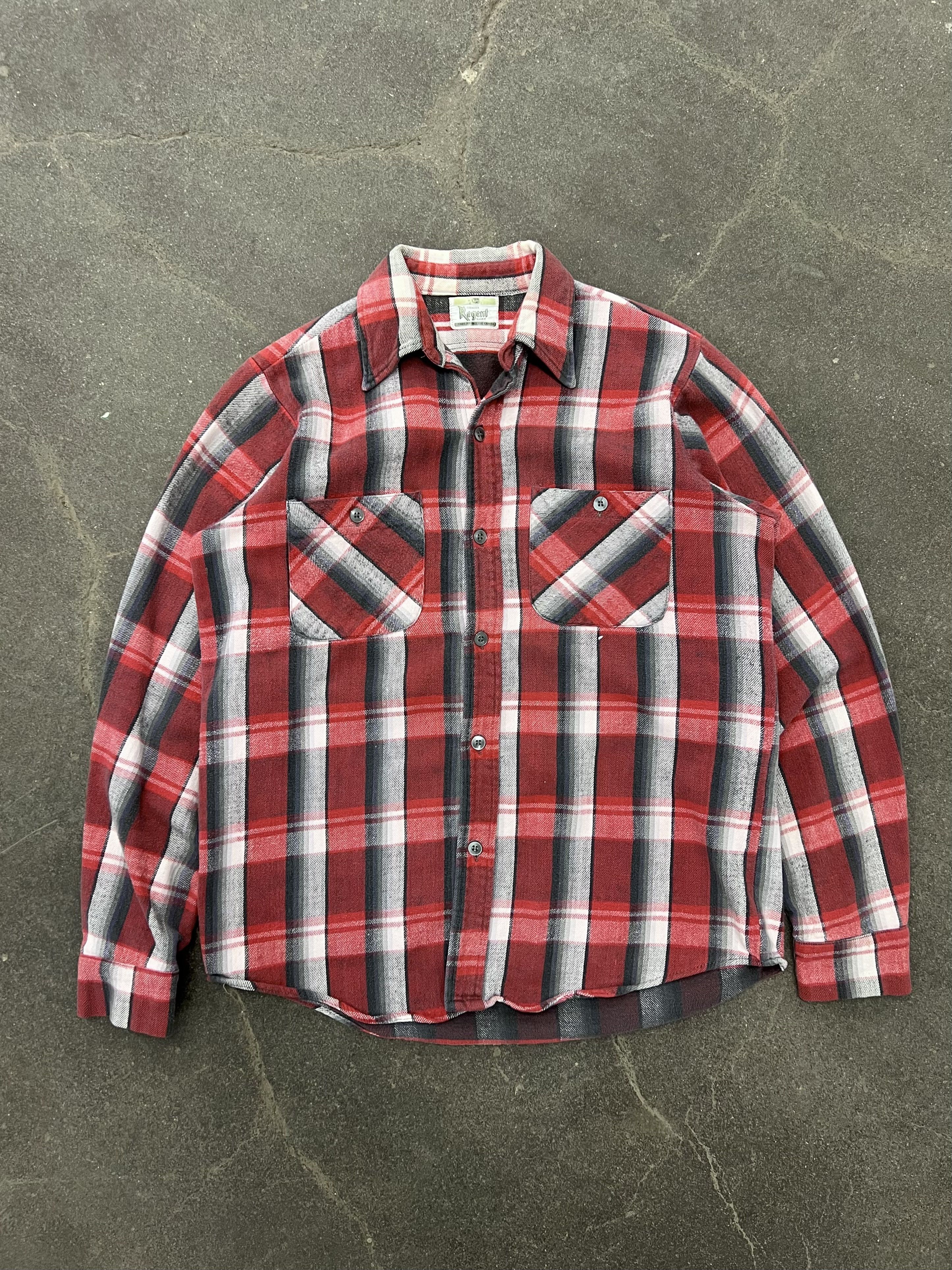 Vintage VTG 1970's Regent Plaid Cotton Flannel Shirt Size US L / EU 52-54 / 3 - 1 Thumbnail