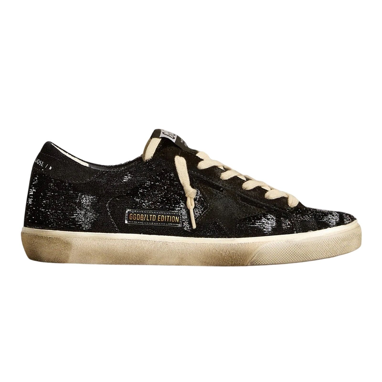 Super-Star black velvet & suede w/ black suede star US 8