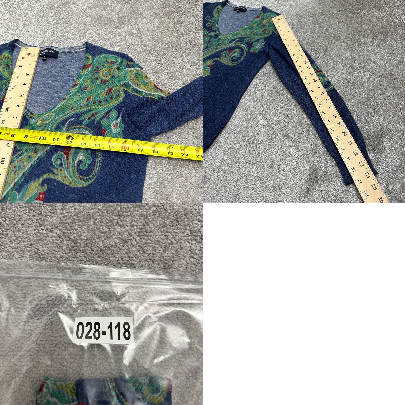 Jones New York Jones New York Wool Pullover Sweater Women S Blue Paisley V-Neck Lightweight Size S / US 4 / IT 40 - 8 Thumbnail
