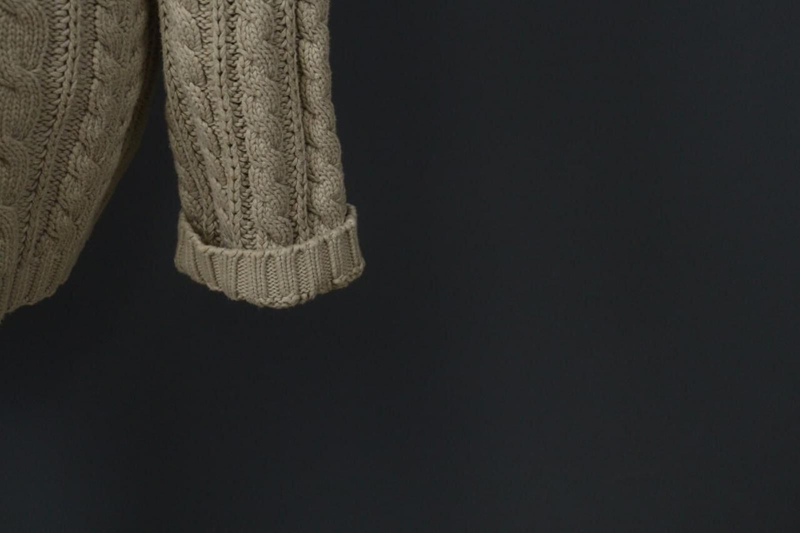 Designer Hackett London Tan Cable Knit Crew Neck Sweater Size L Size L / US 10 / IT 46 - 4 Thumbnail