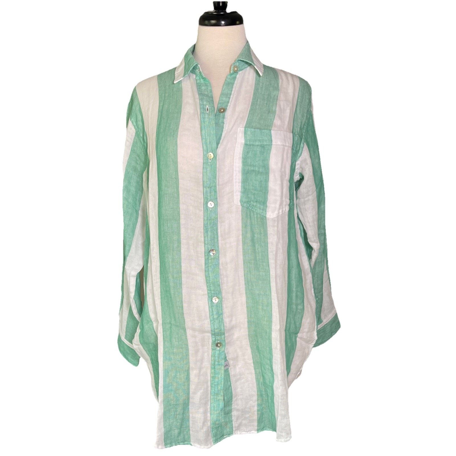 Rails Rails 100% Organic Cotton White/ Green Stripe Women’s Top Size S / US 4 / IT 40 - 1 Thumbnail