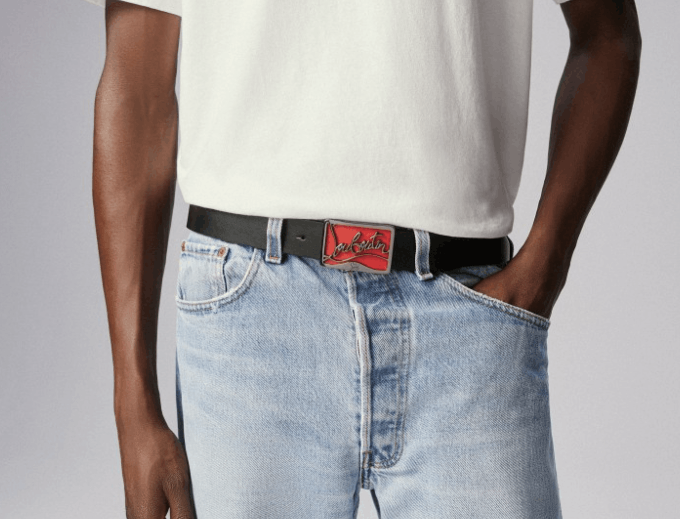 Christian Louboutin RICKY BELT 35 CALF PARIS/CALF P/METAL Size 34 - 2 Thumbnail