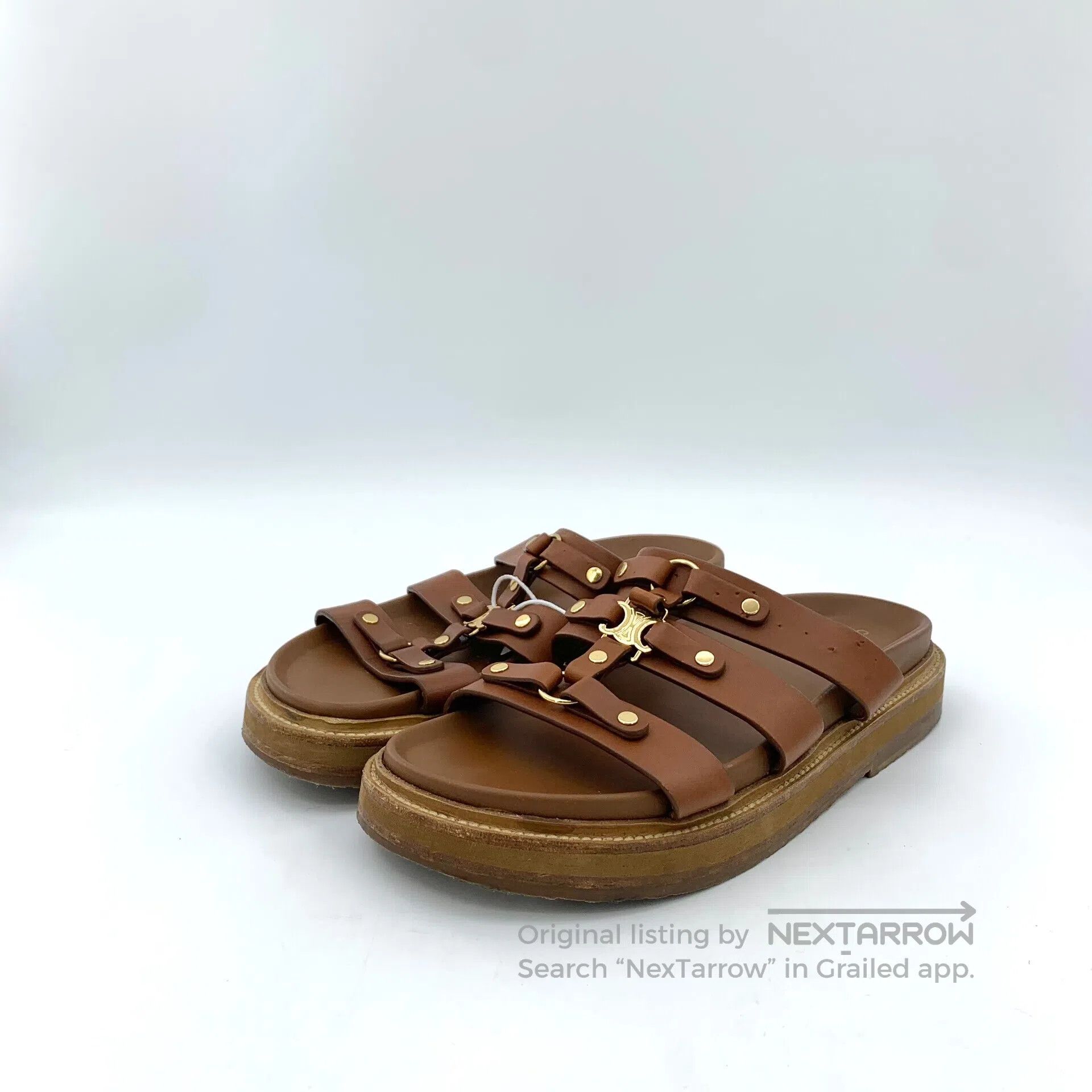 Celine CELINE Dark Brown Leather Triumph Arch Buckle Casual Flat Size US 8.5 / IT 38.5 - 1 Thumbnail