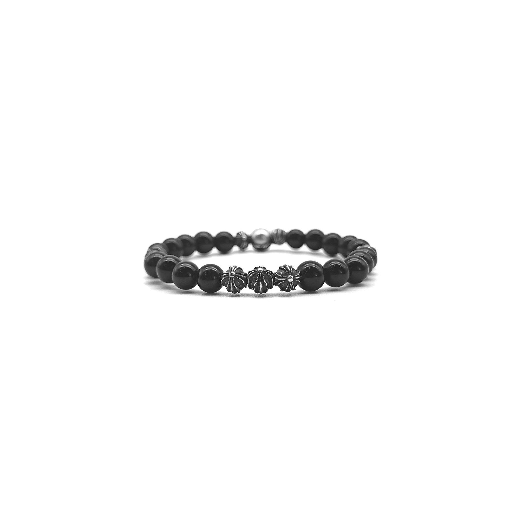 Chrome Hearts Chrome Hearts 6mm Obsidian Eight Silver Beads Cross Bracelet Size ONE SIZE - 3 Thumbnail