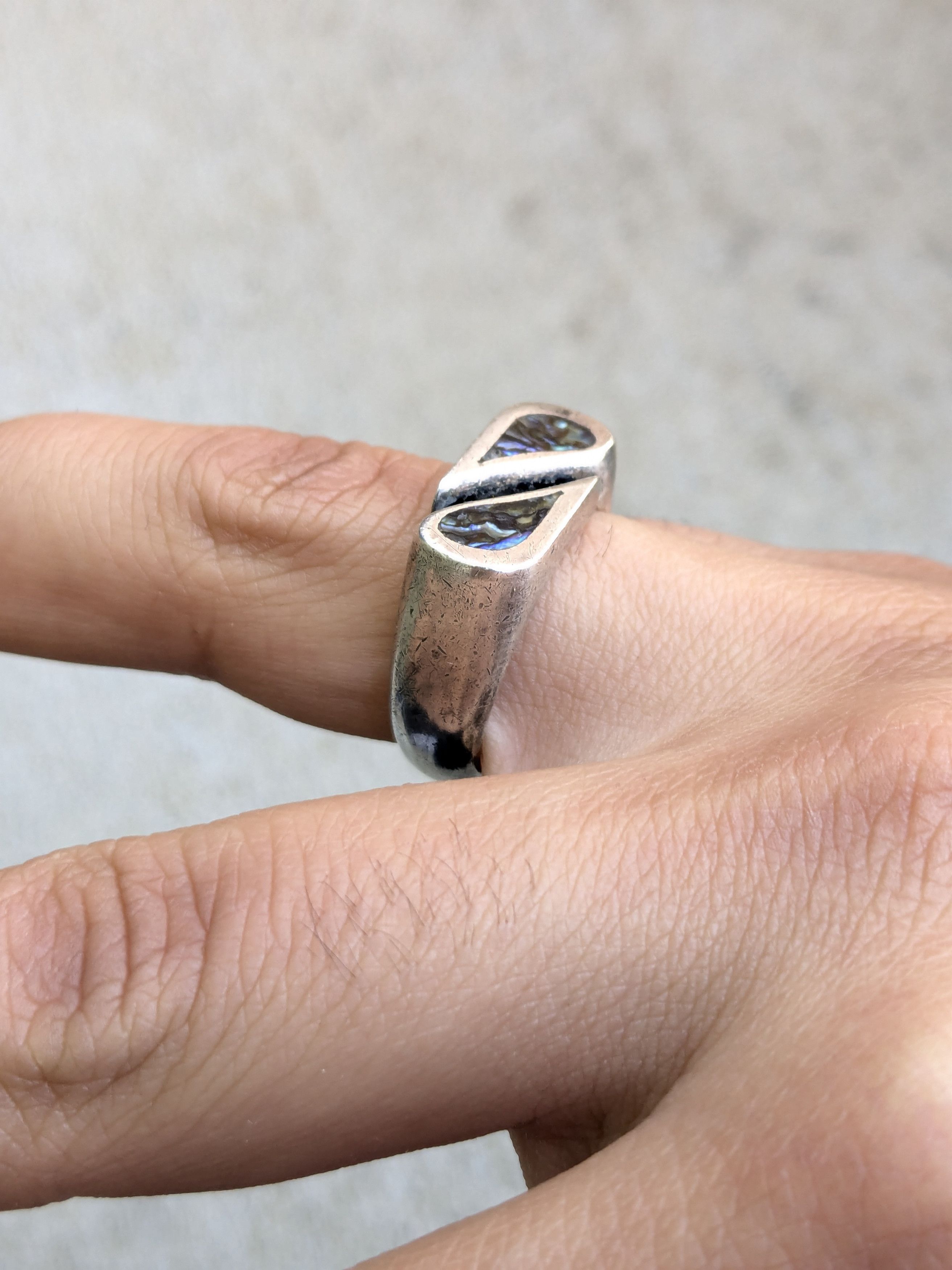 Other Vintage Sterling Silver Ring Blue Abalone 11 Taxco Shell Size ONE SIZE - 12 Thumbnail
