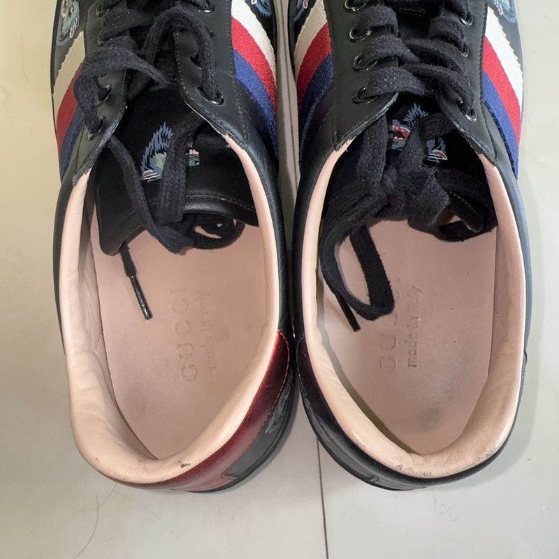 Gucci Gucci Ace Black Leather Sneakers with Wolf Design Size US 8.5 / EU 41-42 - 7 Thumbnail