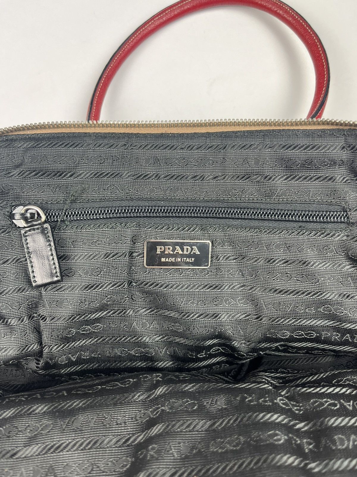 Prada Prada Linen Red Leather Bag SS 1998 | Grailed 