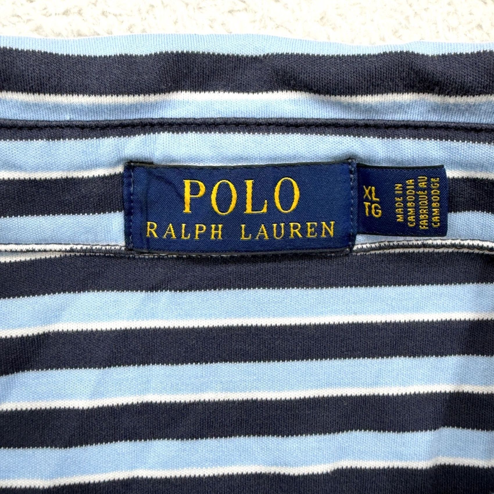 Polo Ralph Lauren VINTAGE Polo Ralph Lauren Mens Striped Short Sleeve Polo Shirt Navy Blue Light Blue XL Size US XL / EU 56 / 4 - 3 Thumbnail