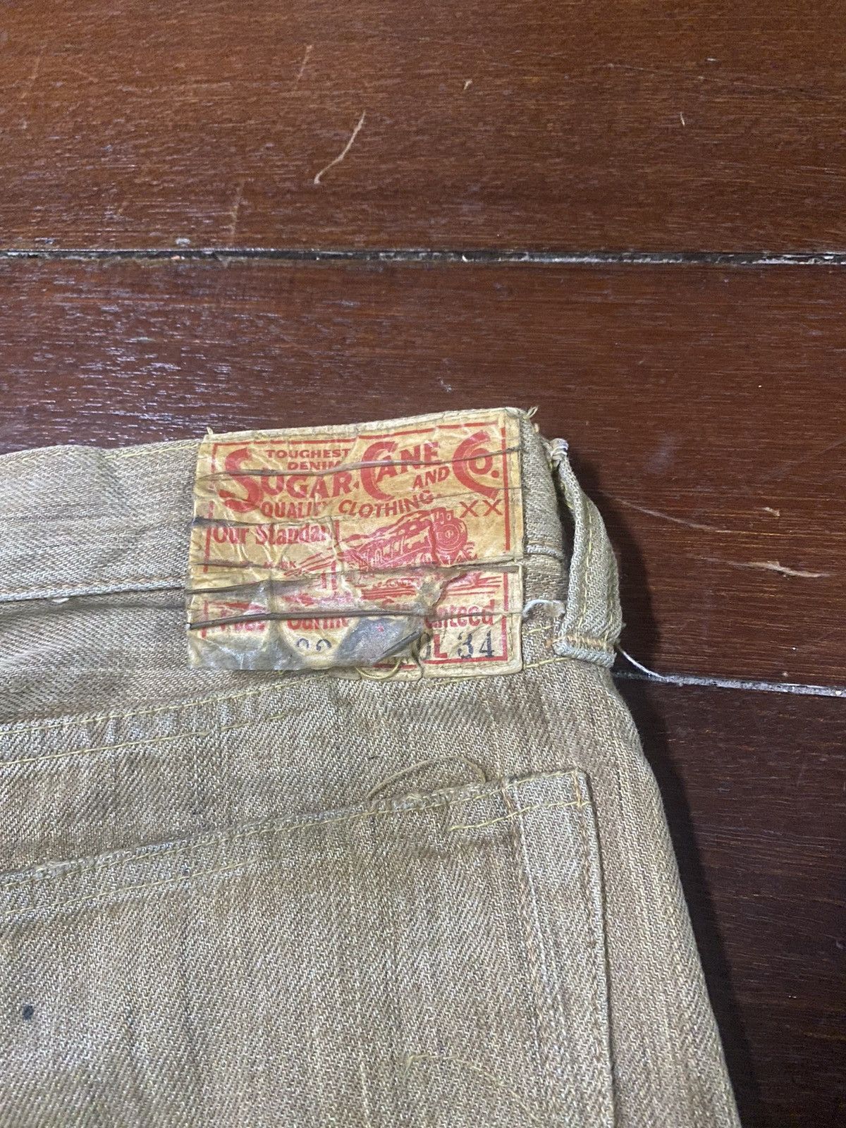 Japanese Brand VINTAGE SUGAR CANES 285 BROWN CREAM DENIM small bootcut Size US 31 - 15 Thumbnail