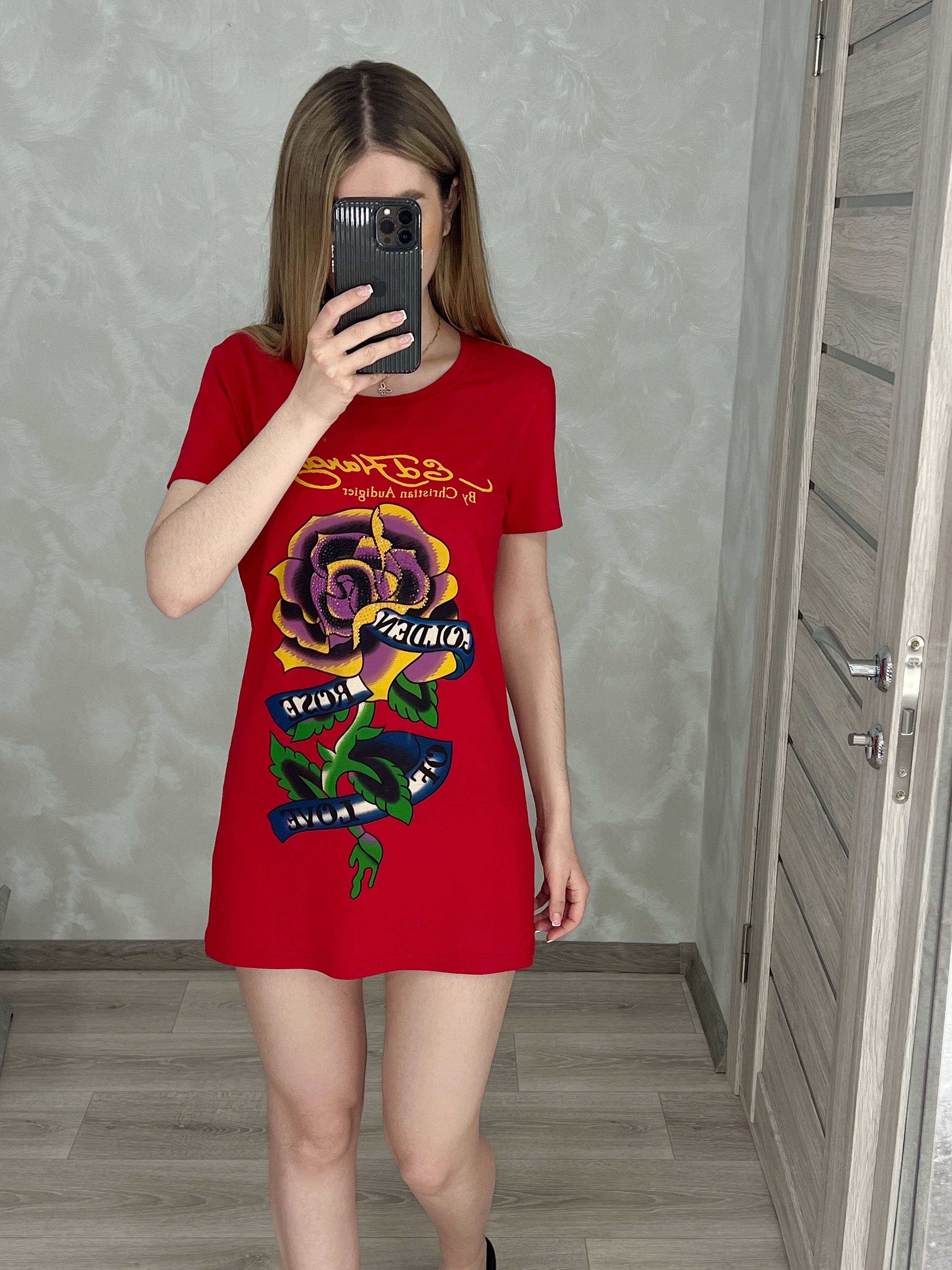 Christian Audigier × Ed Hardy Ed Hardy Mini Dress Tunica Golden Rose of Love Size M / US 6-8 / IT 42-44 - 10 Thumbnail