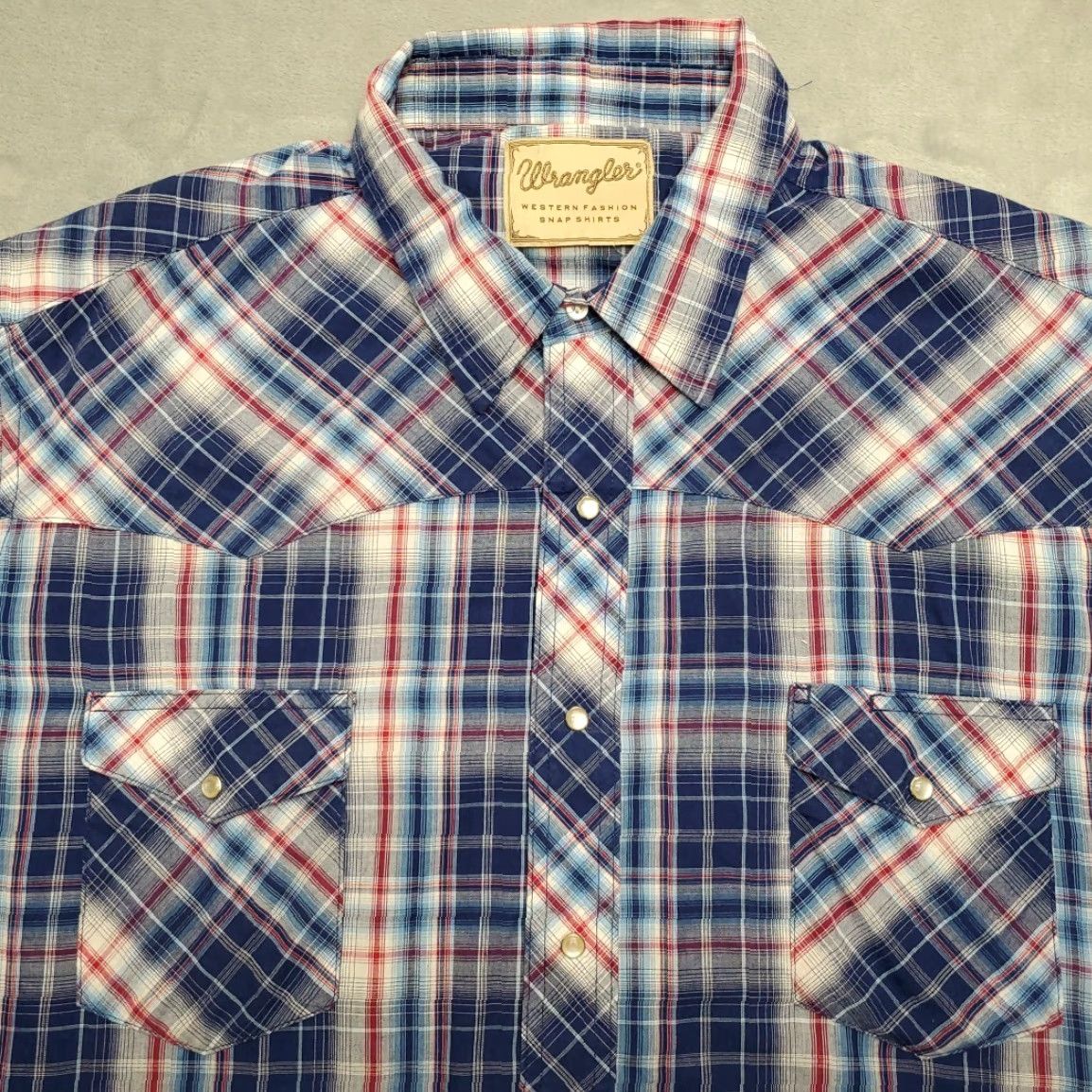 Wrangler Wrangler Shirt Men XXXL Blue Plaid Western Pearl Snap Cowboy Casual Short Sleeve Size US XXL / EU 58 / 5 - 3 Thumbnail