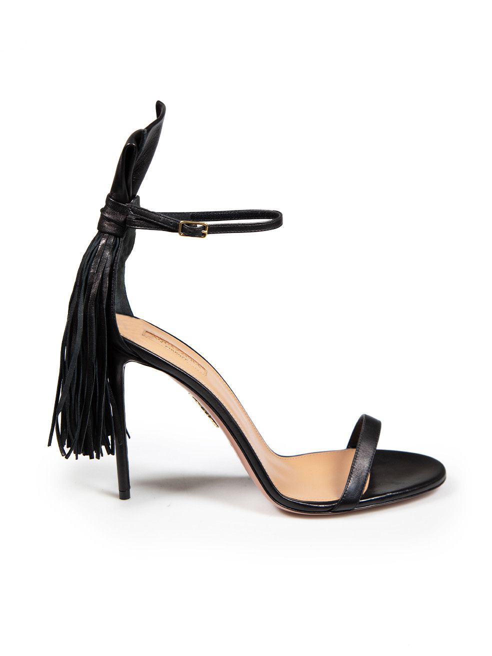 image of Aquazzura Black Whip It Fringe Ankle Strap Sandals, Women's (Size 11)