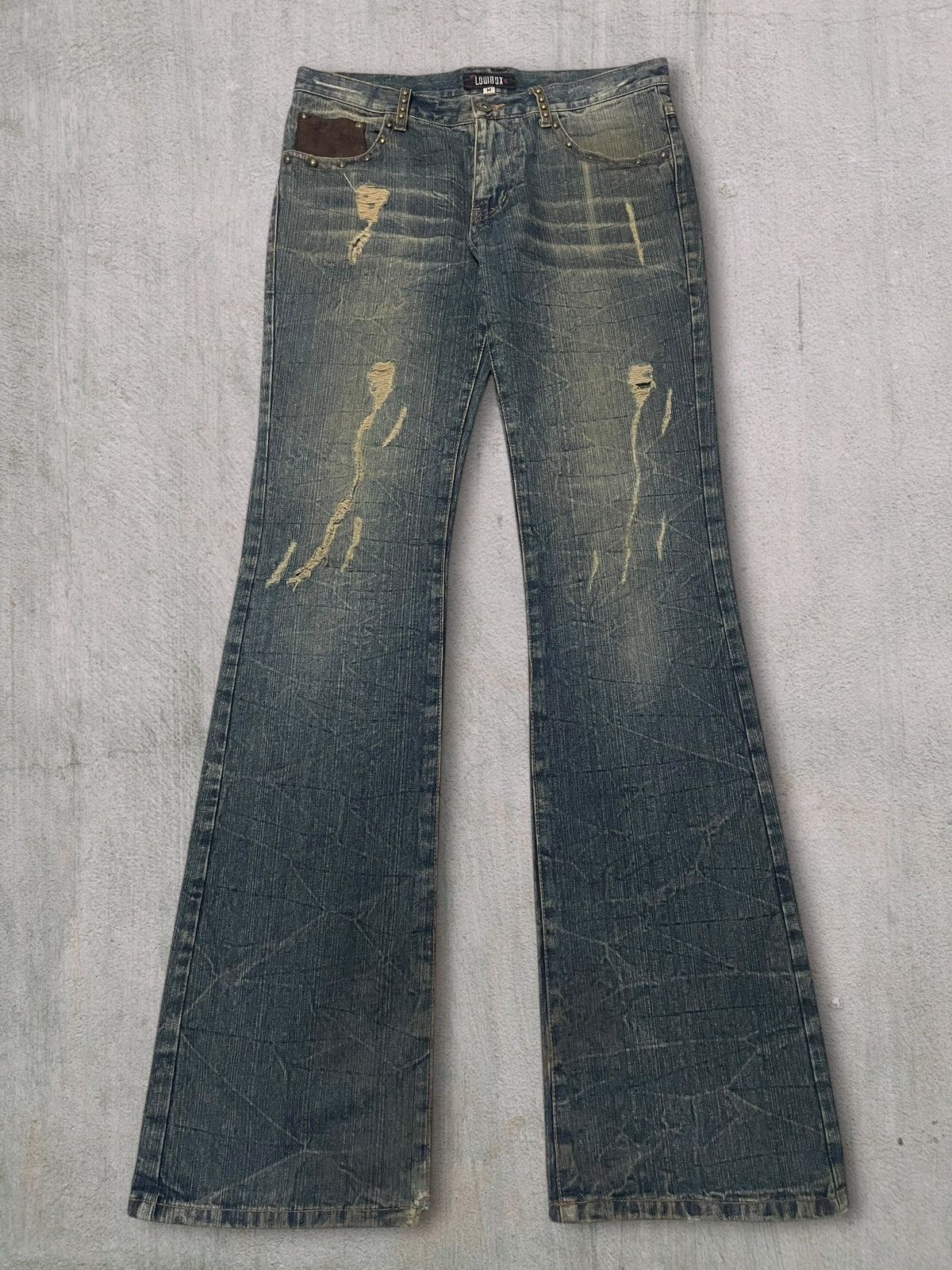 LOWBOX Vintage Lowbox Bondage Rivet Distressed Mudwash Flare Jeans Size US 32 / EU 48 - 6 Thumbnail
