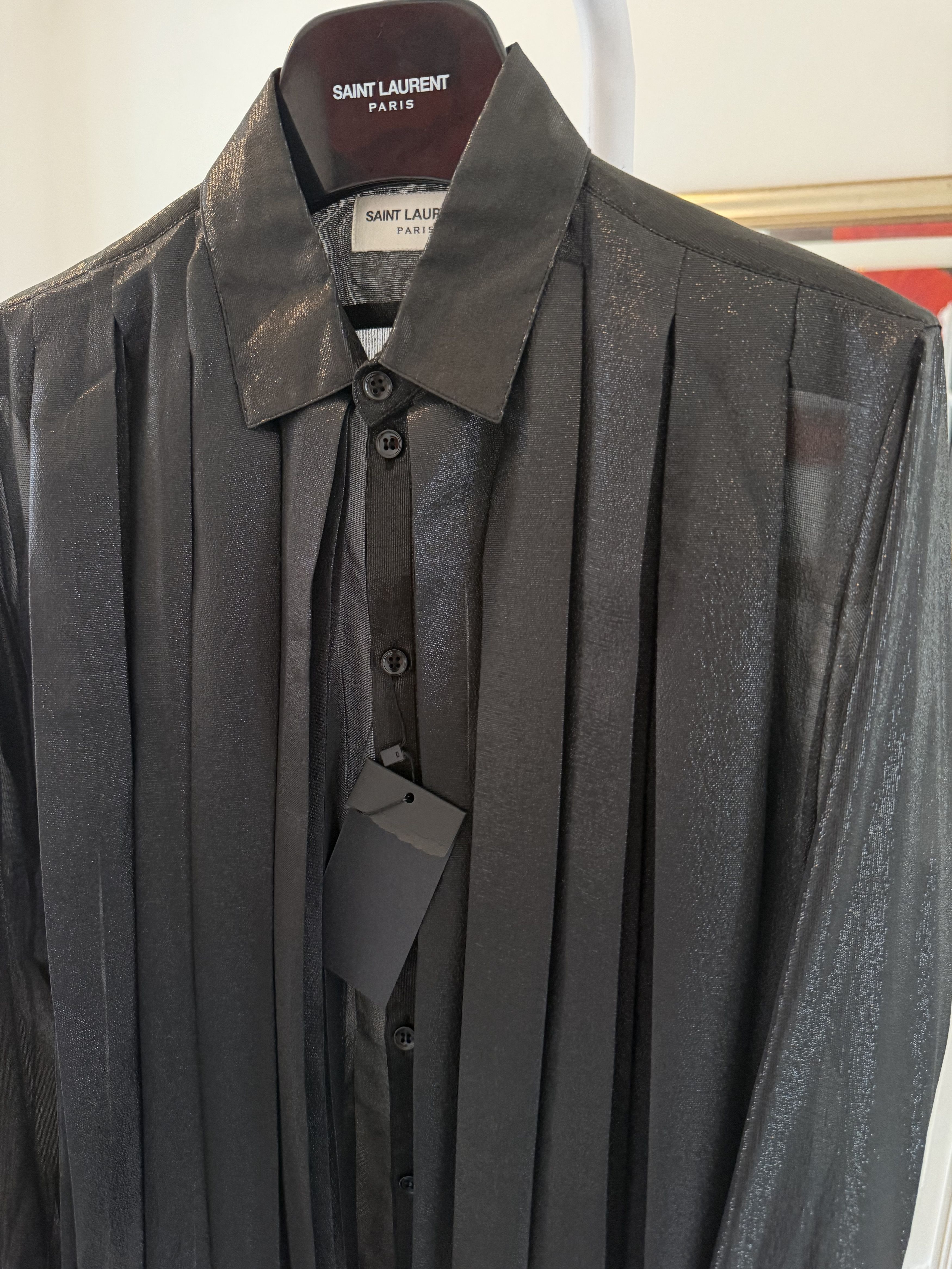 Saint Laurent Paris FW19 Saint Laurent Runway Pleated Glitter Silk Shirt Size US S / EU 44-46 / 1 - 9 Thumbnail