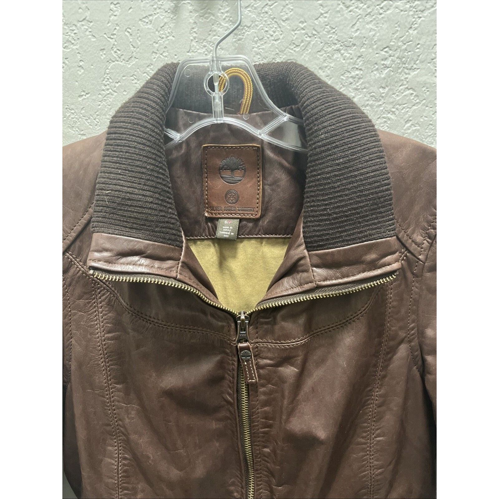 Timberland Timberland Men’s Small Leather Bomber Jacket Brown Ribbed Size US S / EU 44-46 / 1 - 3 Thumbnail