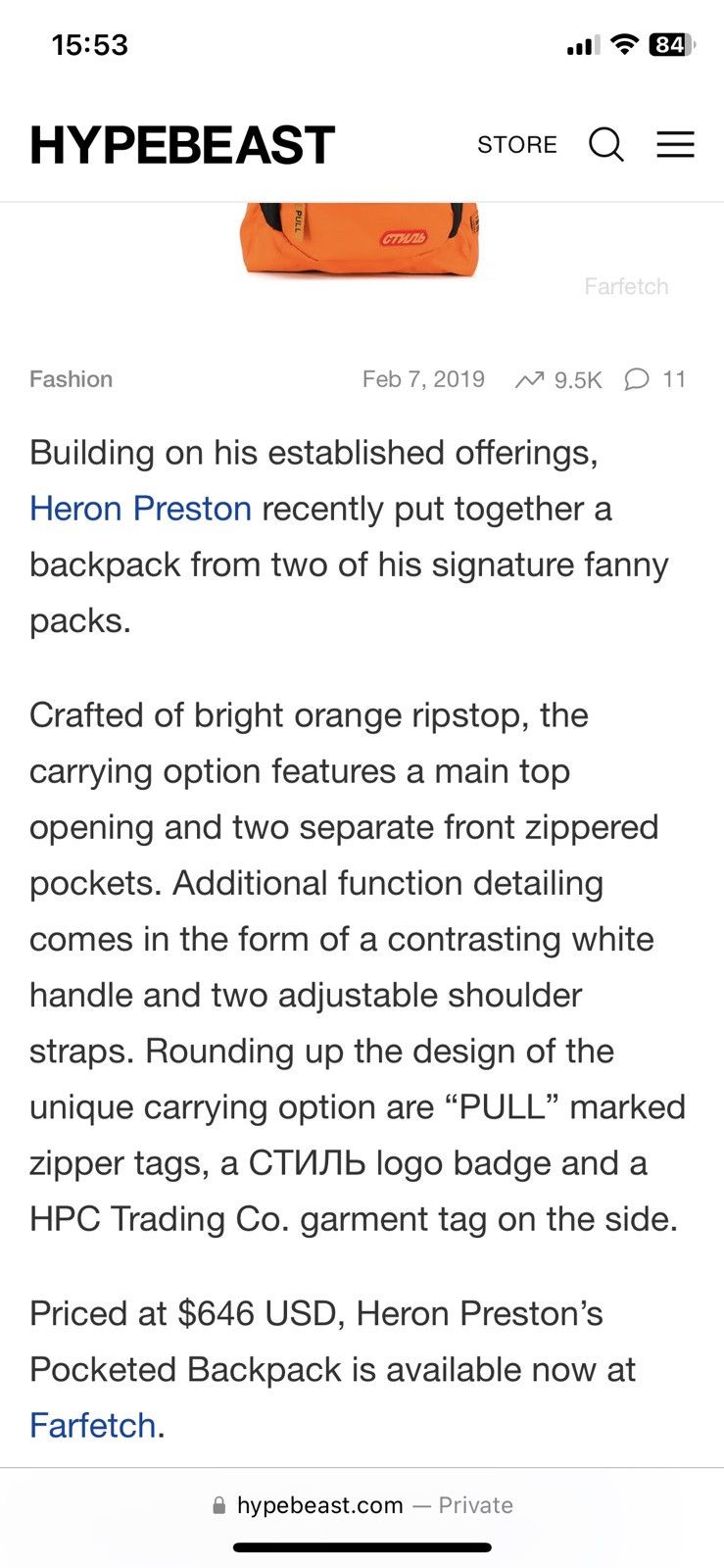 Heron Preston HERON PRESTON FANNY BACKPACK ~ СТИЛЬ ~ Size ONE SIZE - 9 Thumbnail