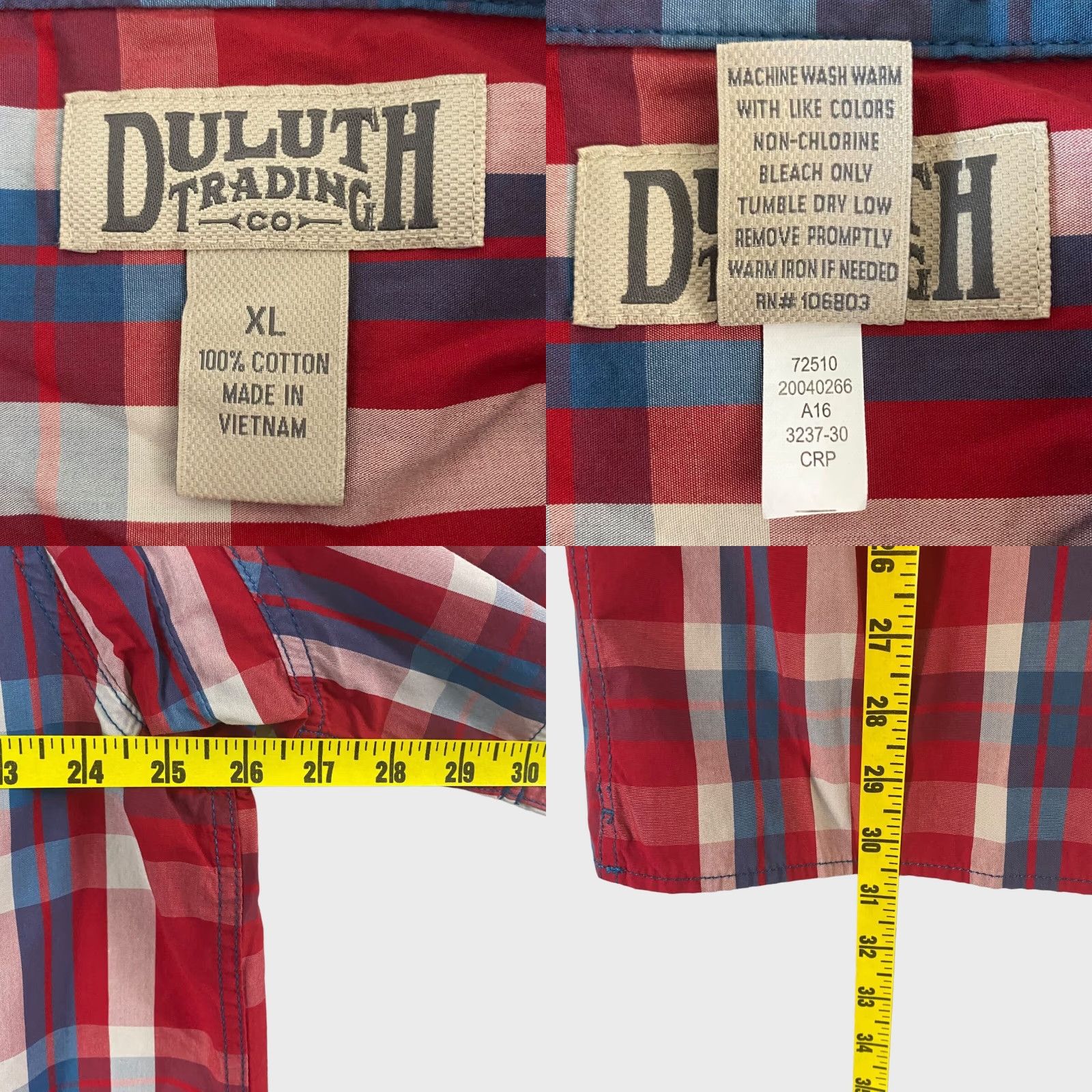 Duluth Trading Company Duluth Trading Co. Button Down Shirt Mens XL Red Plaid Short Sleeve Work Pocket Shirt Size US XL / EU 56 / 4 - 8 Thumbnail