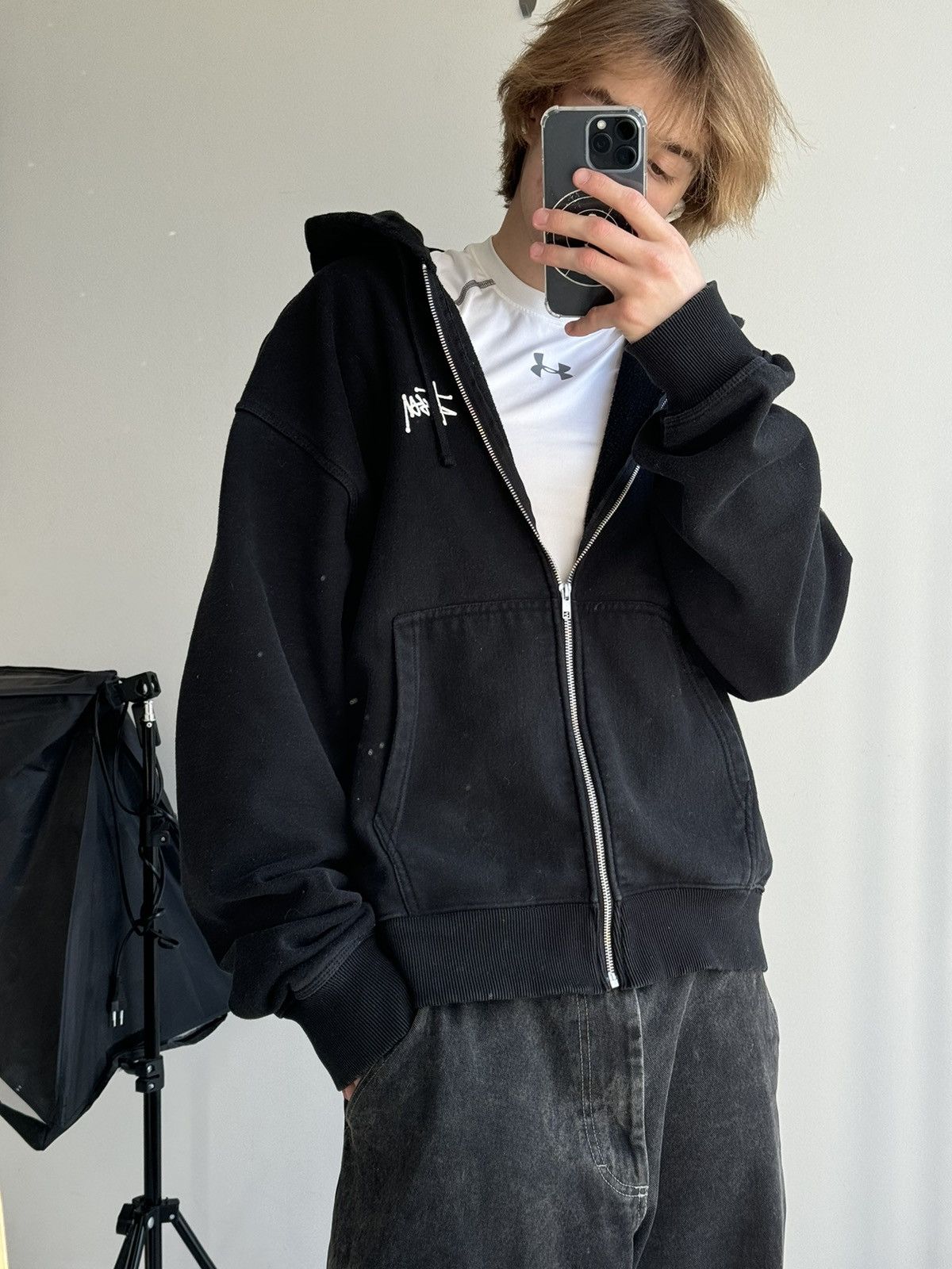 Stussy × Vintage STUSSY Big Logo LOGO VINTAGE OVERSIZE Zip Up Black HOODIE Size US XXL / EU 58 / 5 - 19 Thumbnail