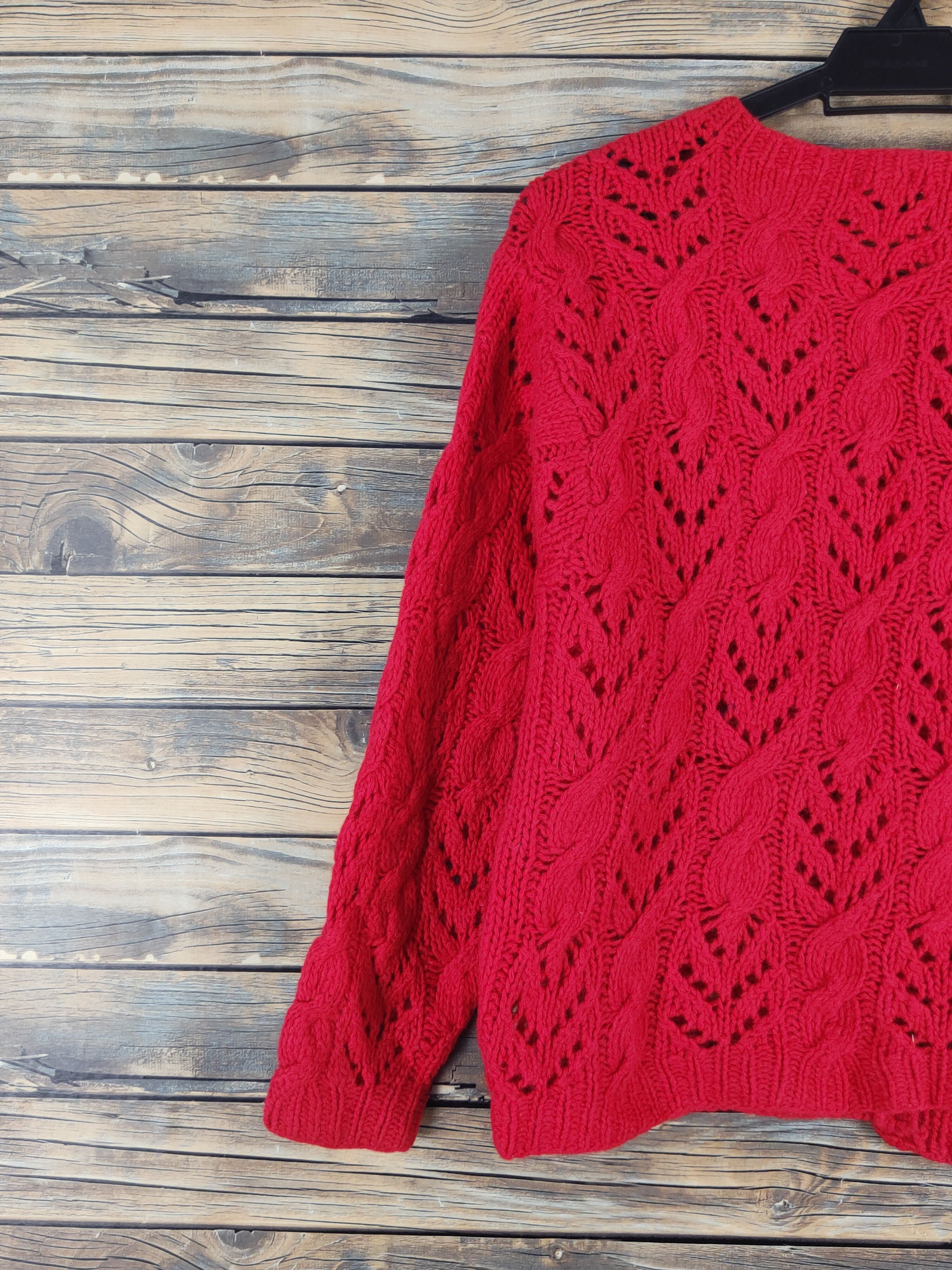 Aran Isles Knitwear × Japanese Brand Cest Mon Amie Red Knitwear Cardigan #W1656 Size M / US 6-8 / IT 42-44 - 8 Thumbnail