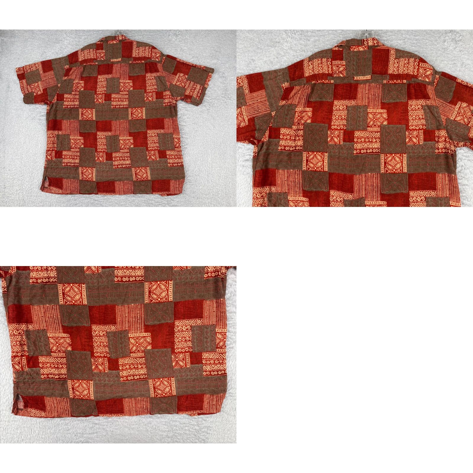 Vintage Caribbean Shirt Men XL Red Tile Geometric 100% Rayon Hawaiian Button Up Size US XL / EU 56 / 4 - 9 Thumbnail