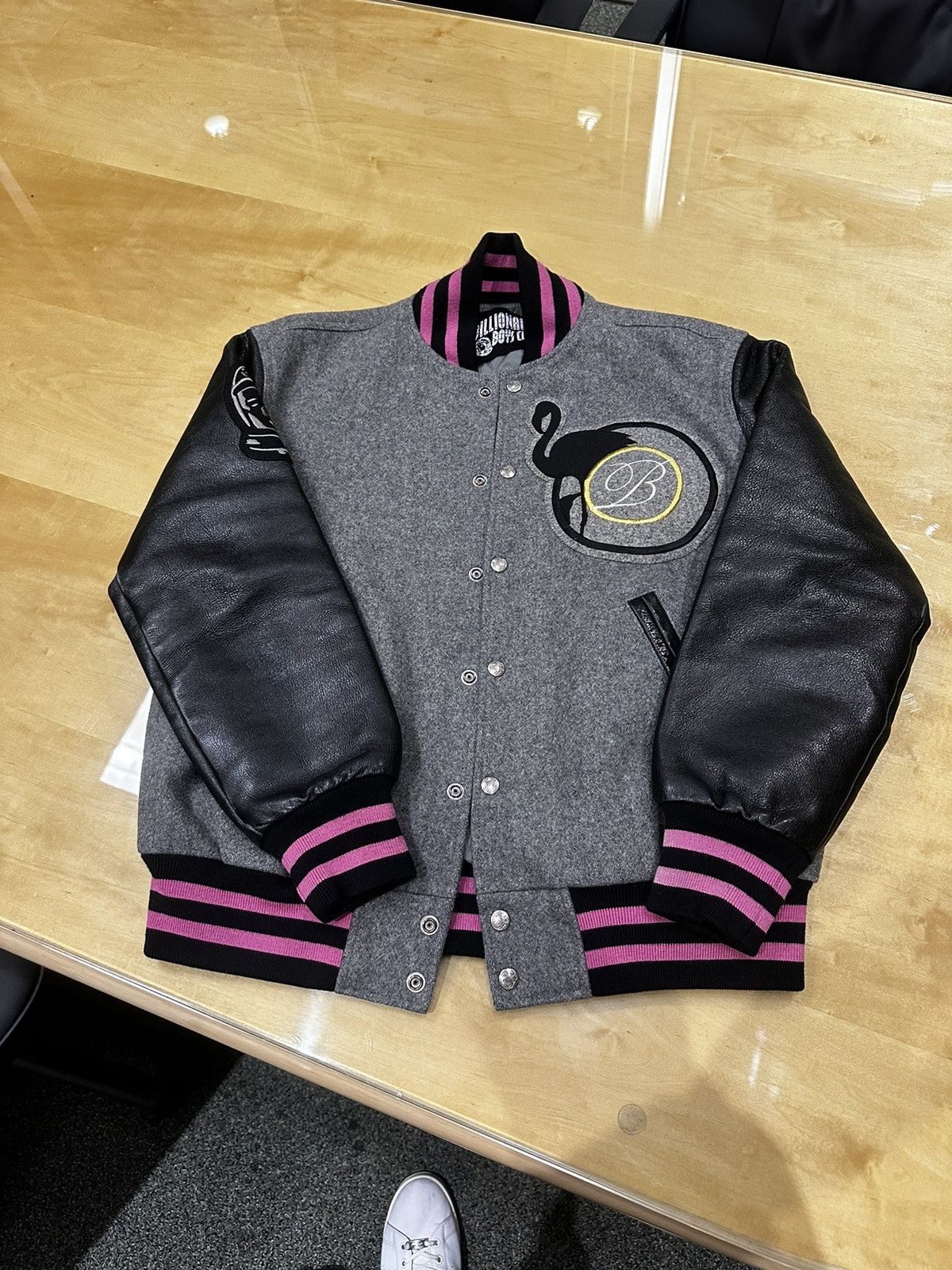 image of Billionaire Boys Club Flamingo Varsity Jacket Vintage Lv in Black, Men's (Size Small)