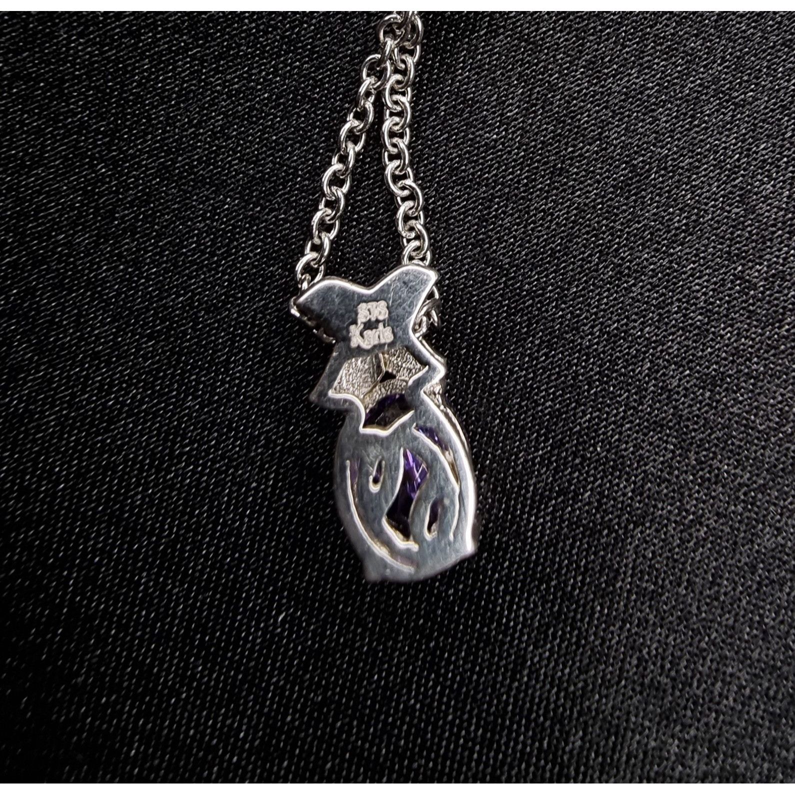 Vintage STS Signed 925 Sterling Silver Amethyst Pendant Necklace Size ONE SIZE - 5 Thumbnail