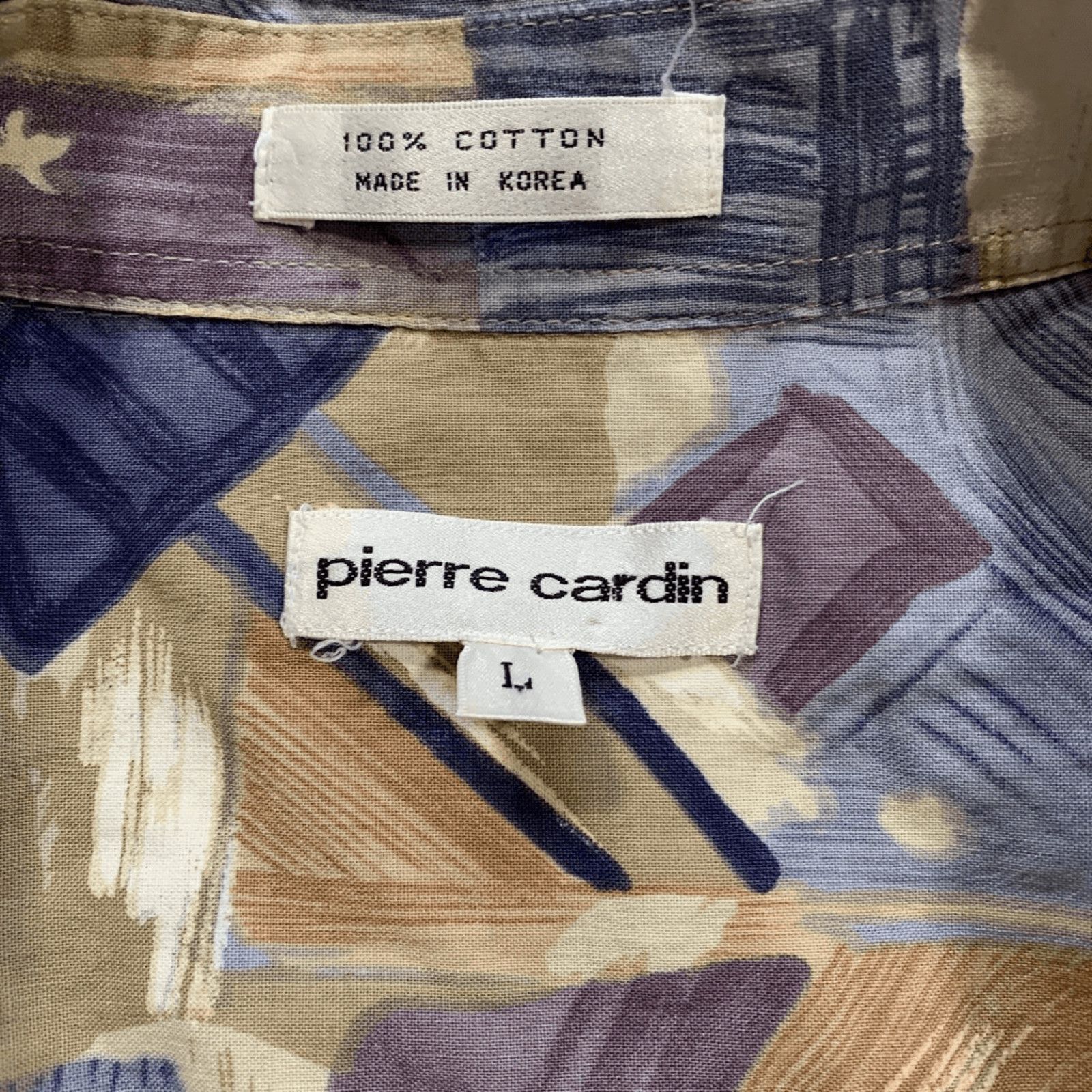 Pierre Cardin Vintage 90s Pierre Cardin Abstract Print Shirt Tan Purple Size US L / EU 52-54 / 3 - 8 Thumbnail