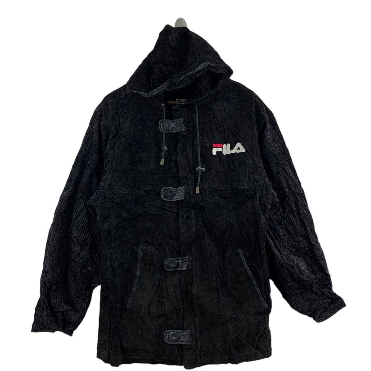 Fila × Leather × Vintage Vintage FILA Curdory Velvet Button Up Hooded Leather Black Size US L / EU 52-54 / 3 - 3 Thumbnail
