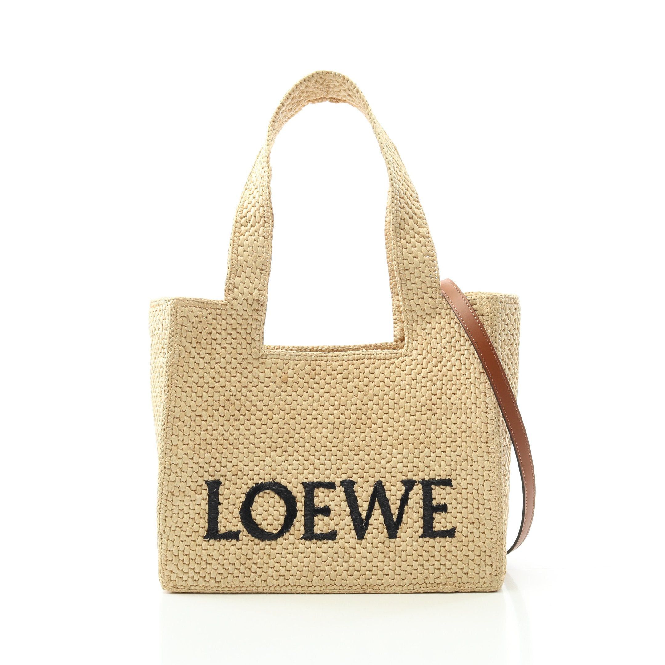 Loewe Loewe Loewe Font Medium Shoulder Bag Tote Raffia Beige Size ONE SIZE - 1 Thumbnail